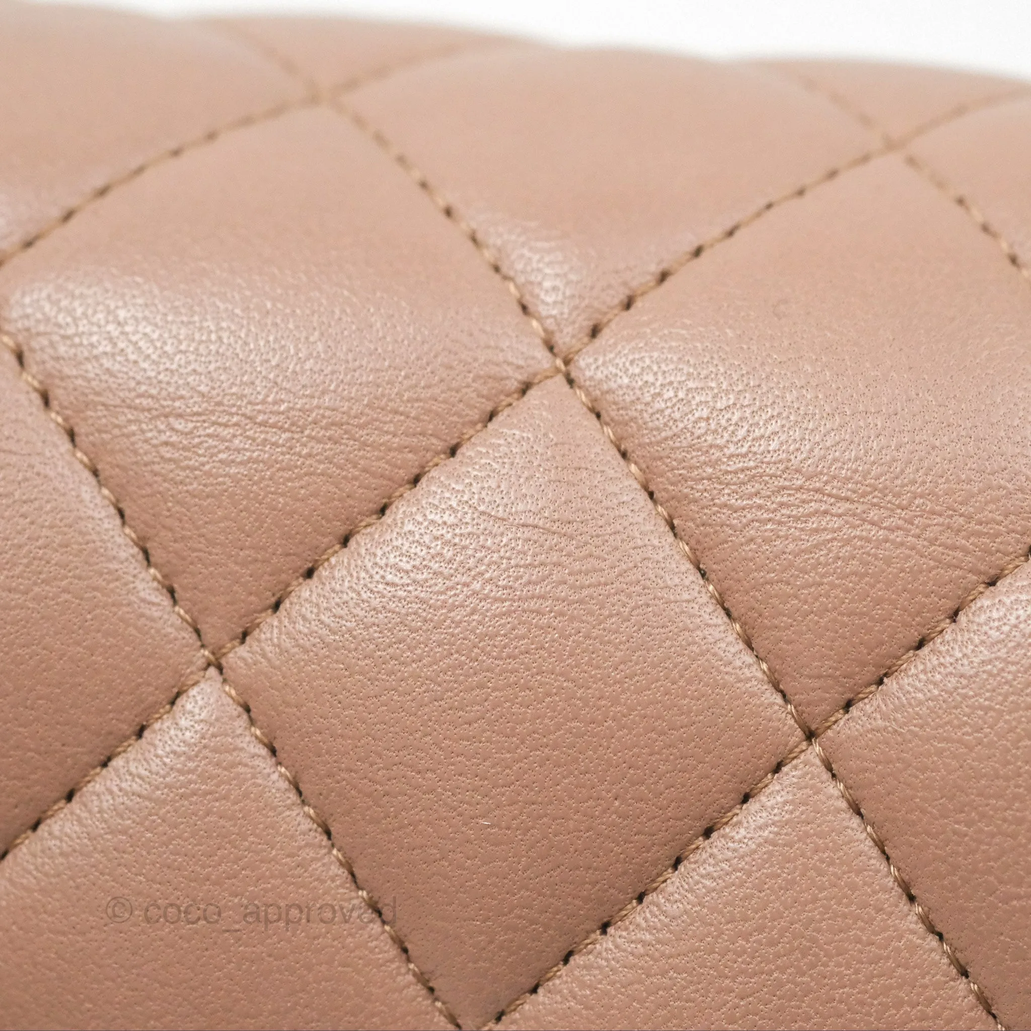 Chanel Classic M/L Medium Flap Quilted Dark Beige Lambskin Gold Hardware