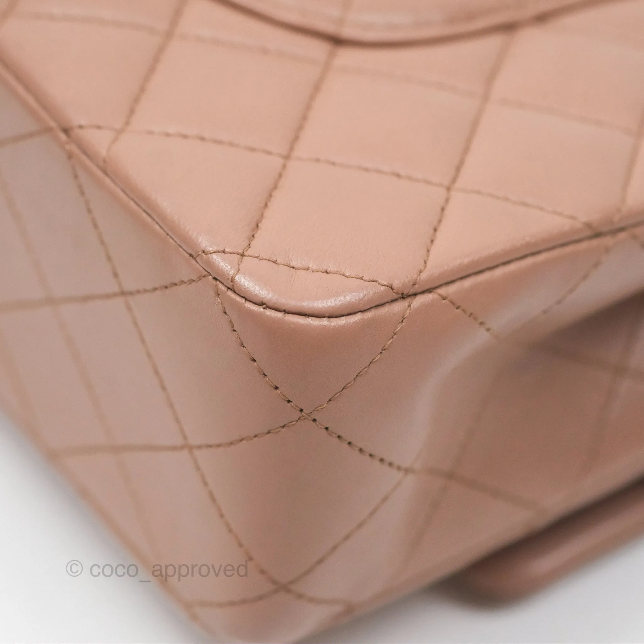 Chanel Classic M/L Medium Flap Quilted Dark Beige Lambskin Gold Hardware