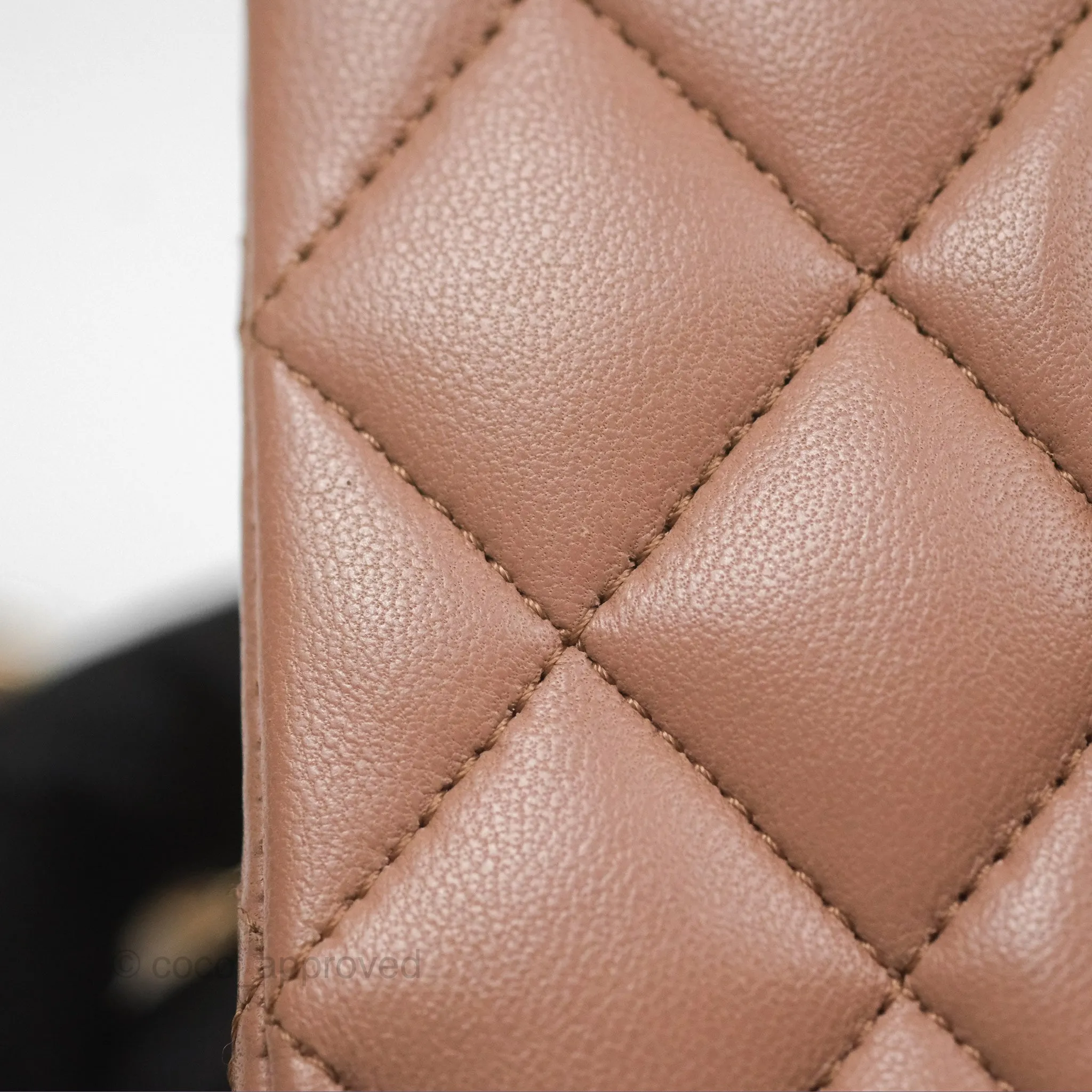 Chanel Classic M/L Medium Flap Quilted Dark Beige Lambskin Gold Hardware