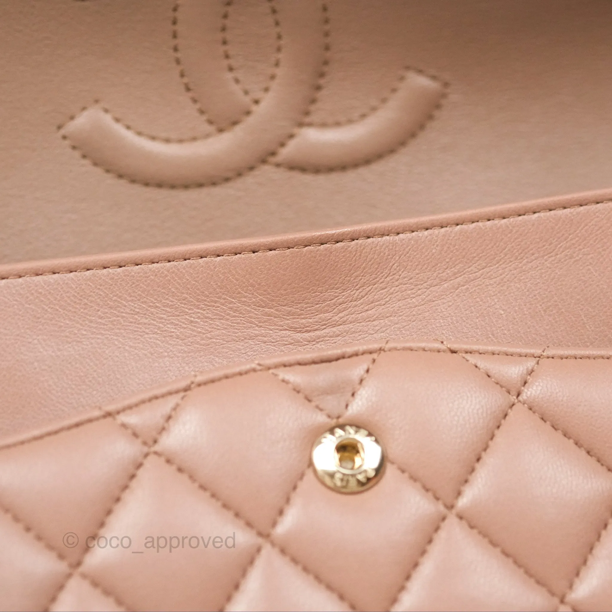 Chanel Classic M/L Medium Flap Quilted Dark Beige Lambskin Gold Hardware