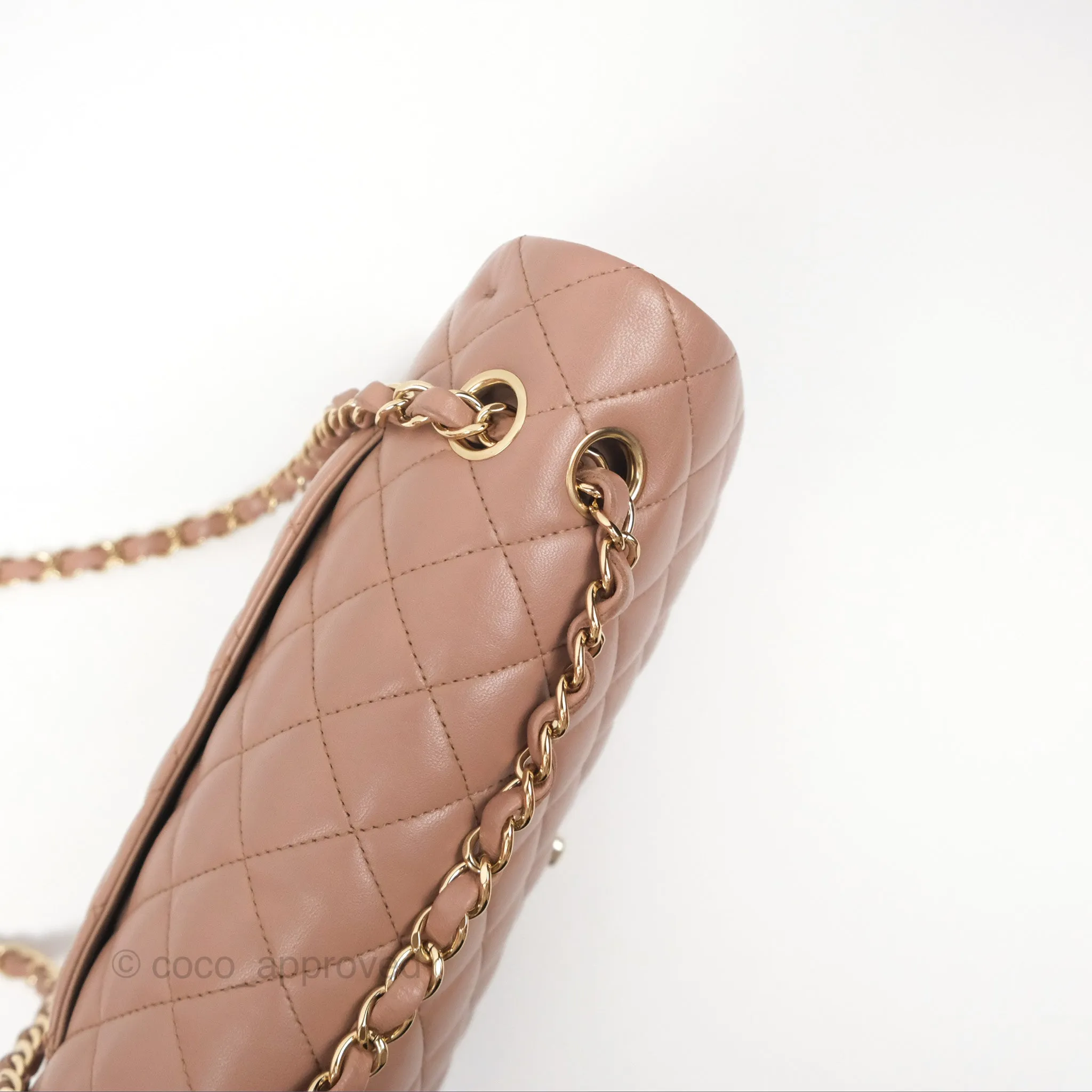 Chanel Classic M/L Medium Flap Quilted Dark Beige Lambskin Gold Hardware