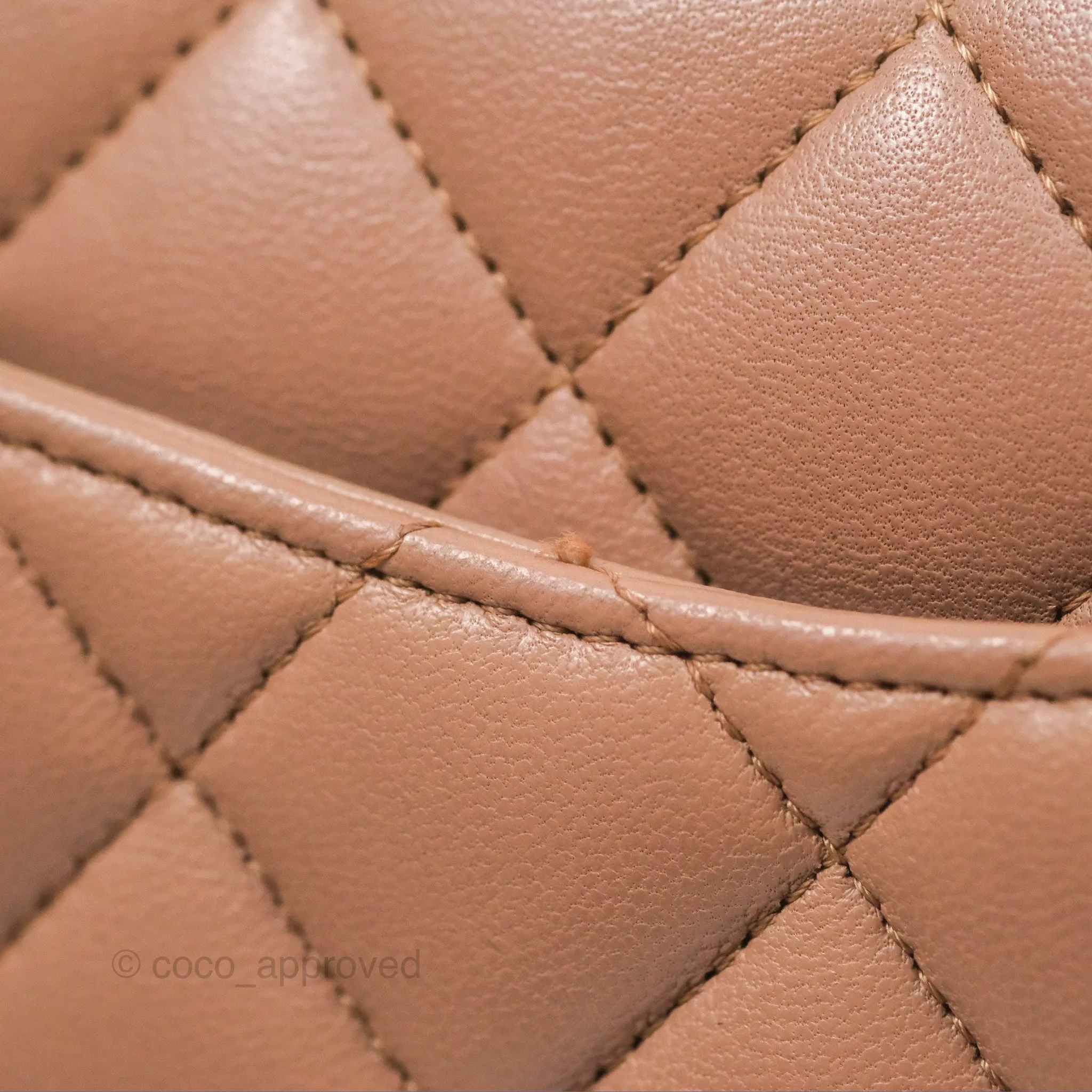 Chanel Classic M/L Medium Flap Quilted Dark Beige Lambskin Gold Hardware