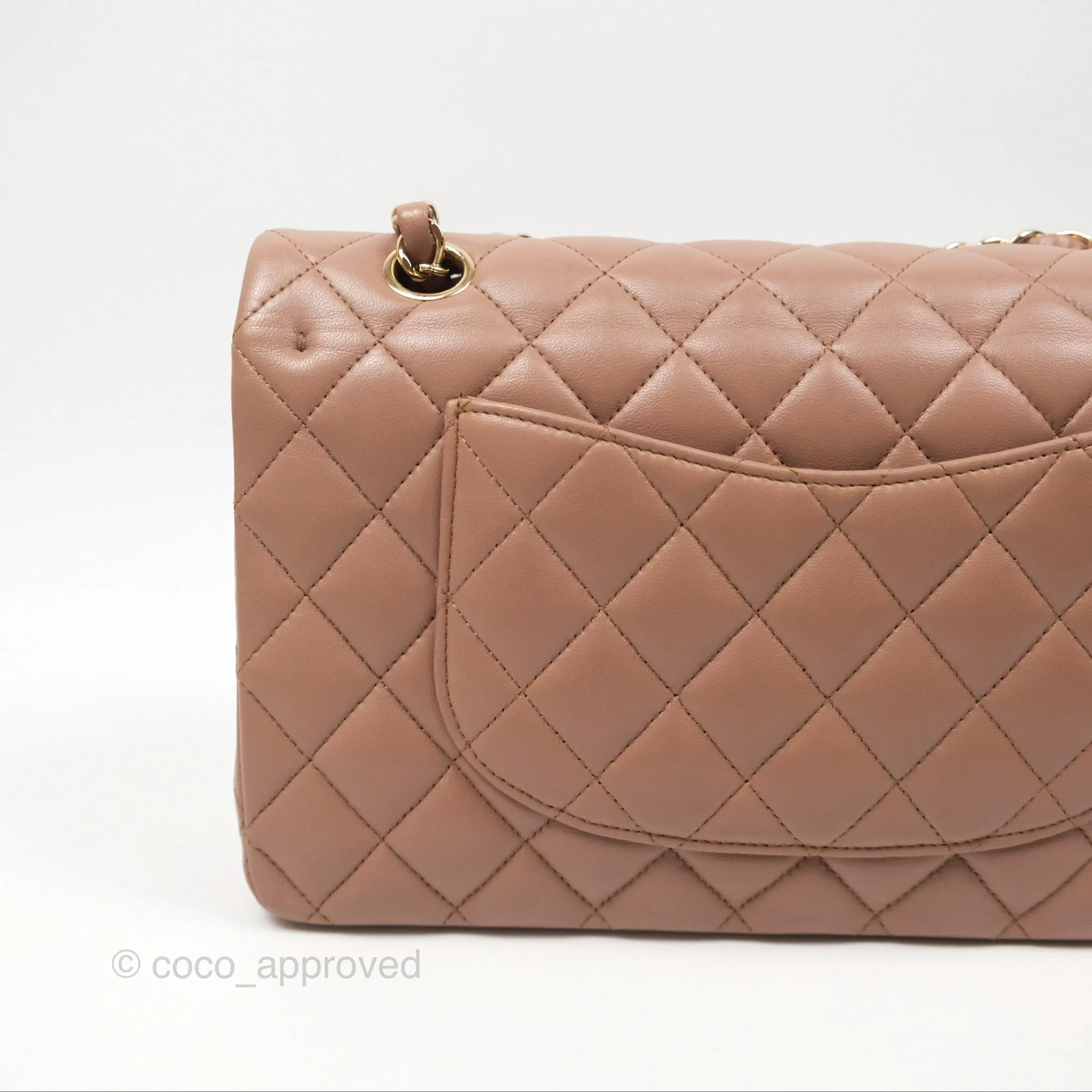 Chanel Classic M/L Medium Flap Quilted Dark Beige Lambskin Gold Hardware
