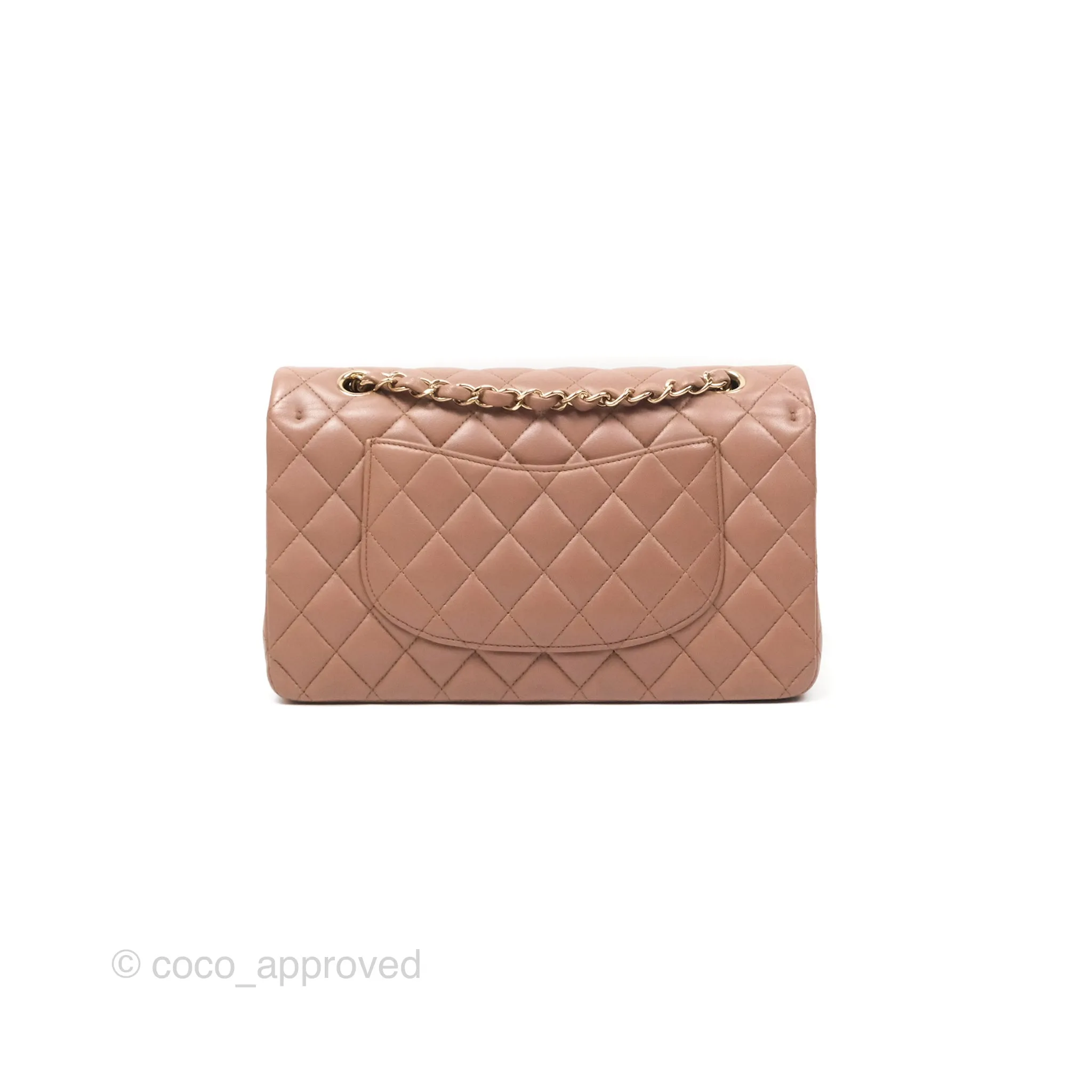 Chanel Classic M/L Medium Flap Quilted Dark Beige Lambskin Gold Hardware