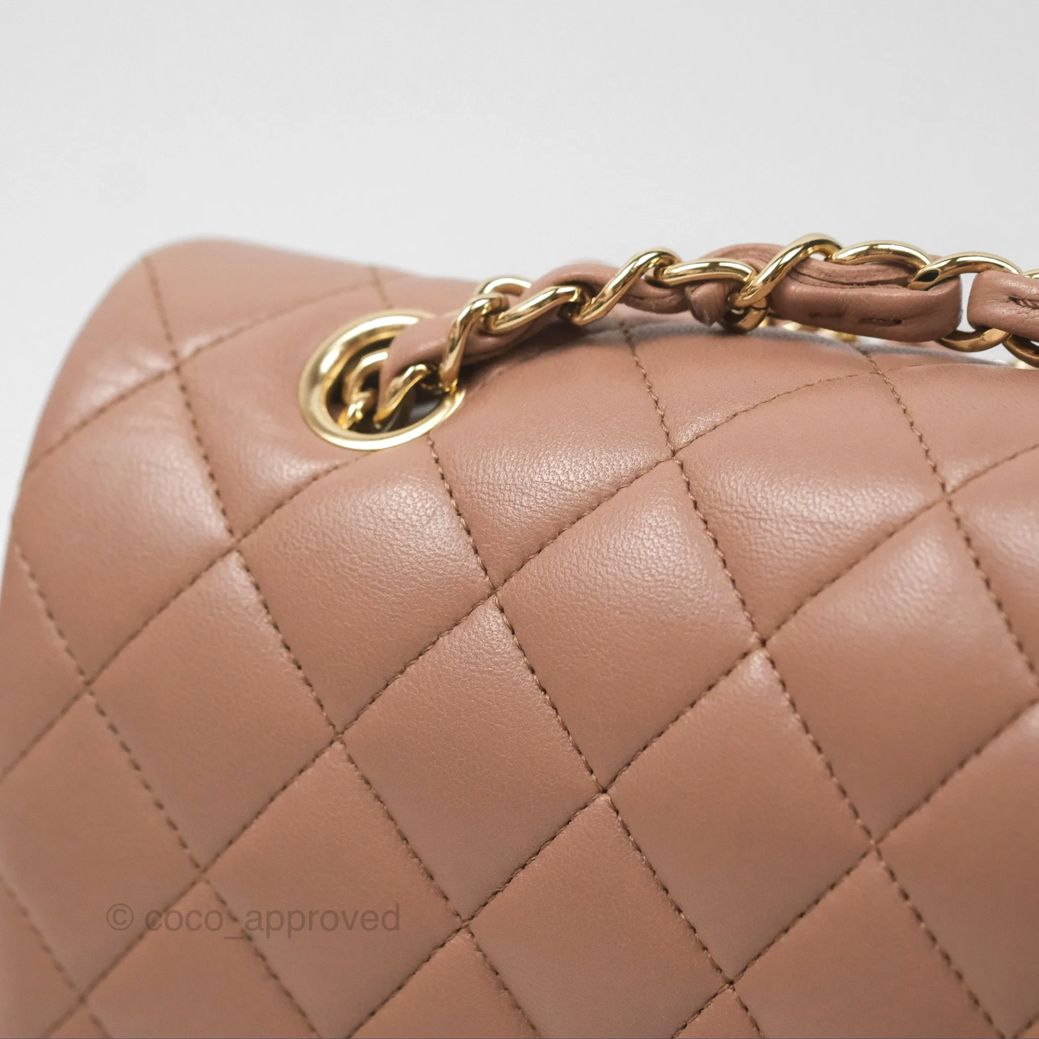 Chanel Classic M/L Medium Flap Quilted Dark Beige Lambskin Gold Hardware