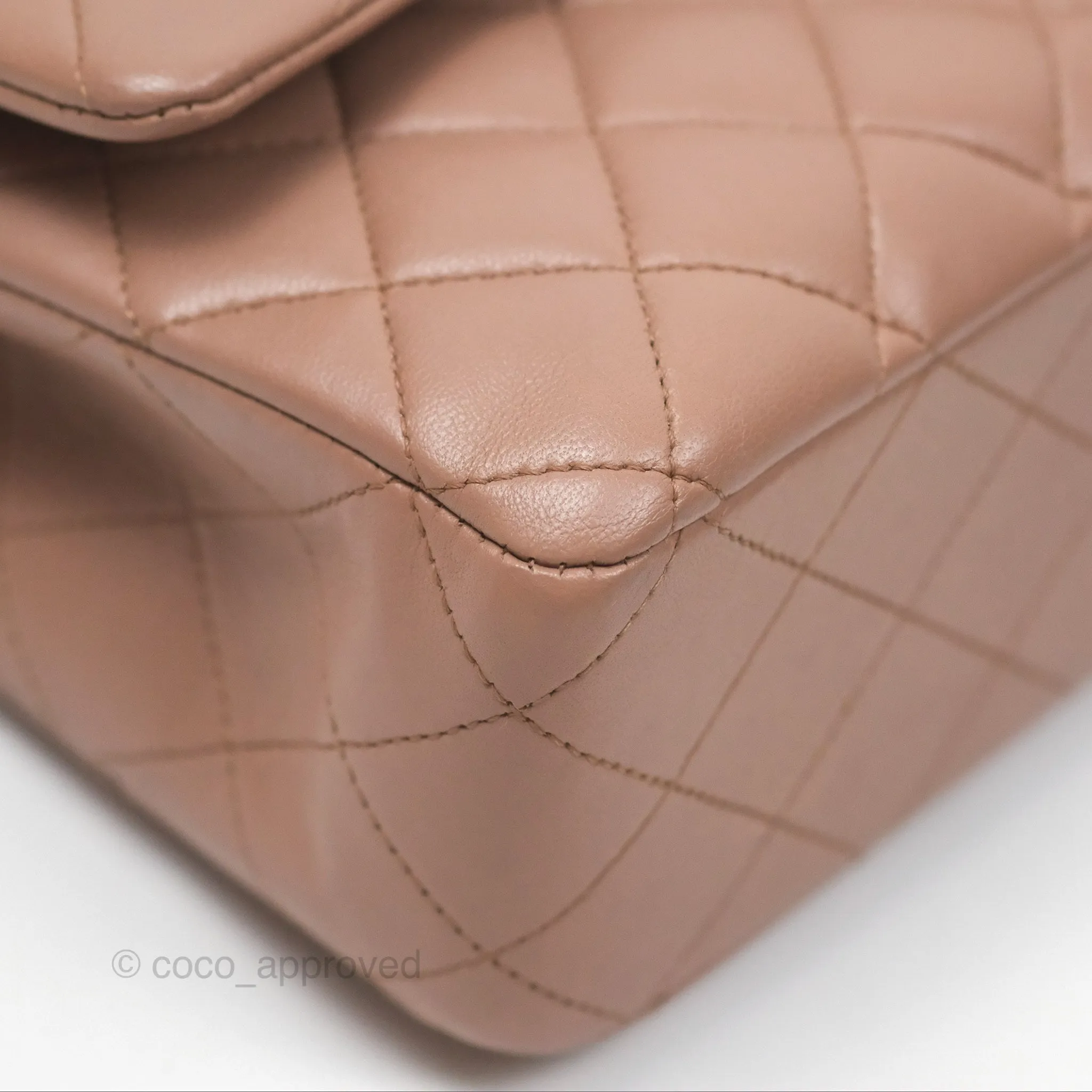 Chanel Classic M/L Medium Flap Quilted Dark Beige Lambskin Gold Hardware