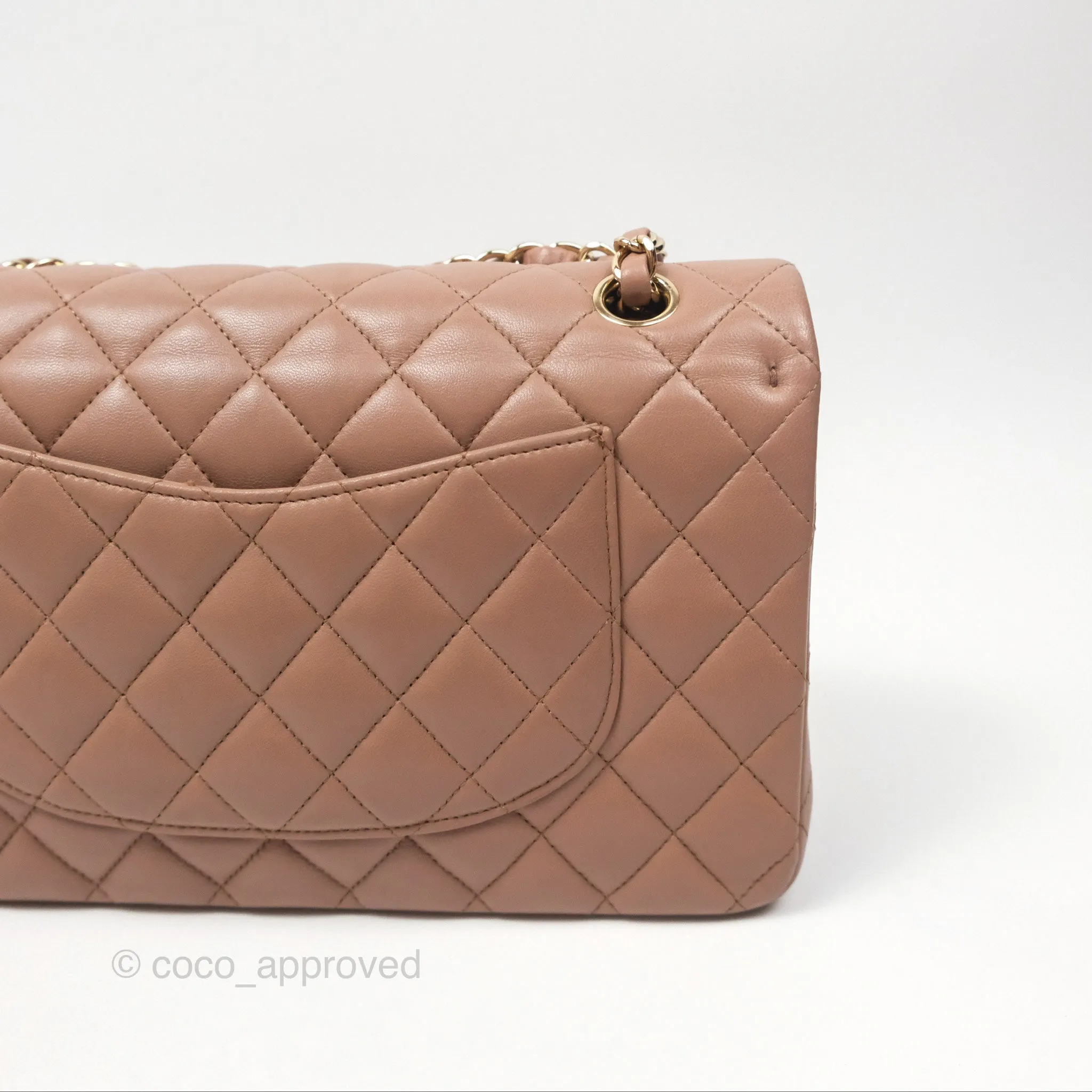 Chanel Classic M/L Medium Flap Quilted Dark Beige Lambskin Gold Hardware