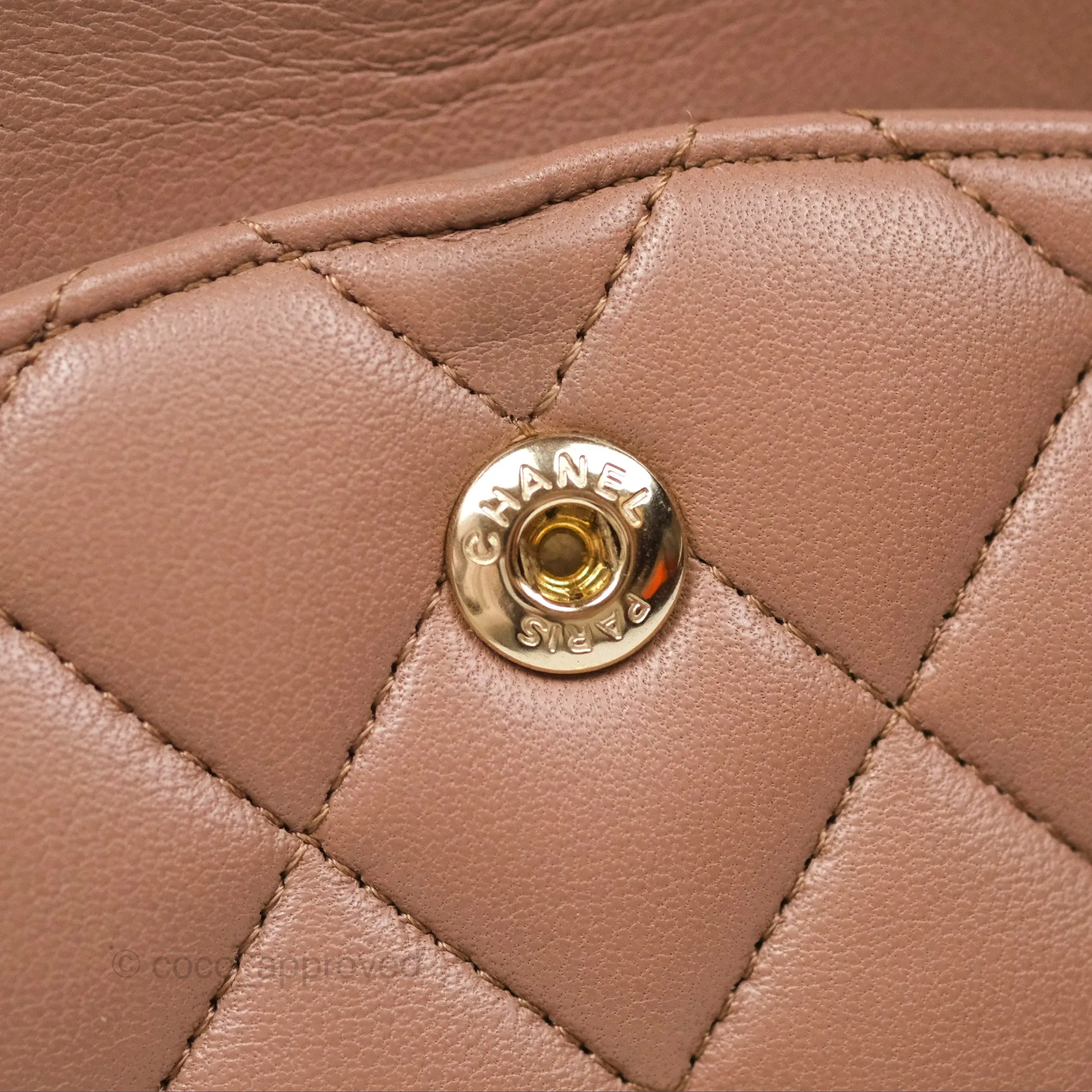 Chanel Classic M/L Medium Flap Quilted Dark Beige Lambskin Gold Hardware