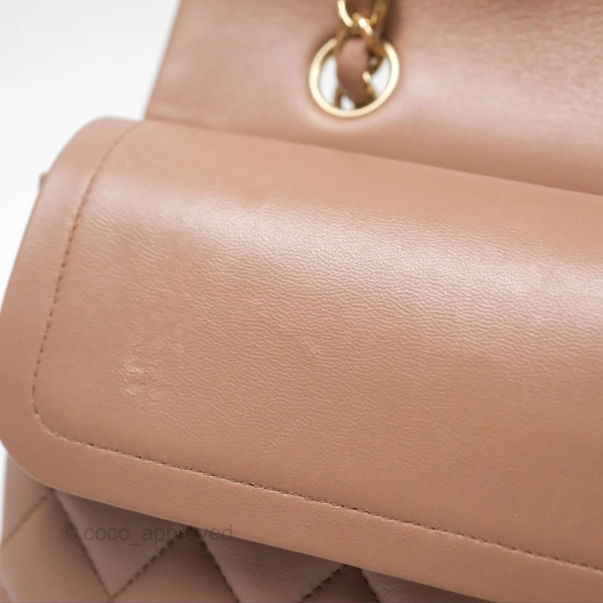 Chanel Classic M/L Medium Flap Quilted Dark Beige Lambskin Gold Hardware