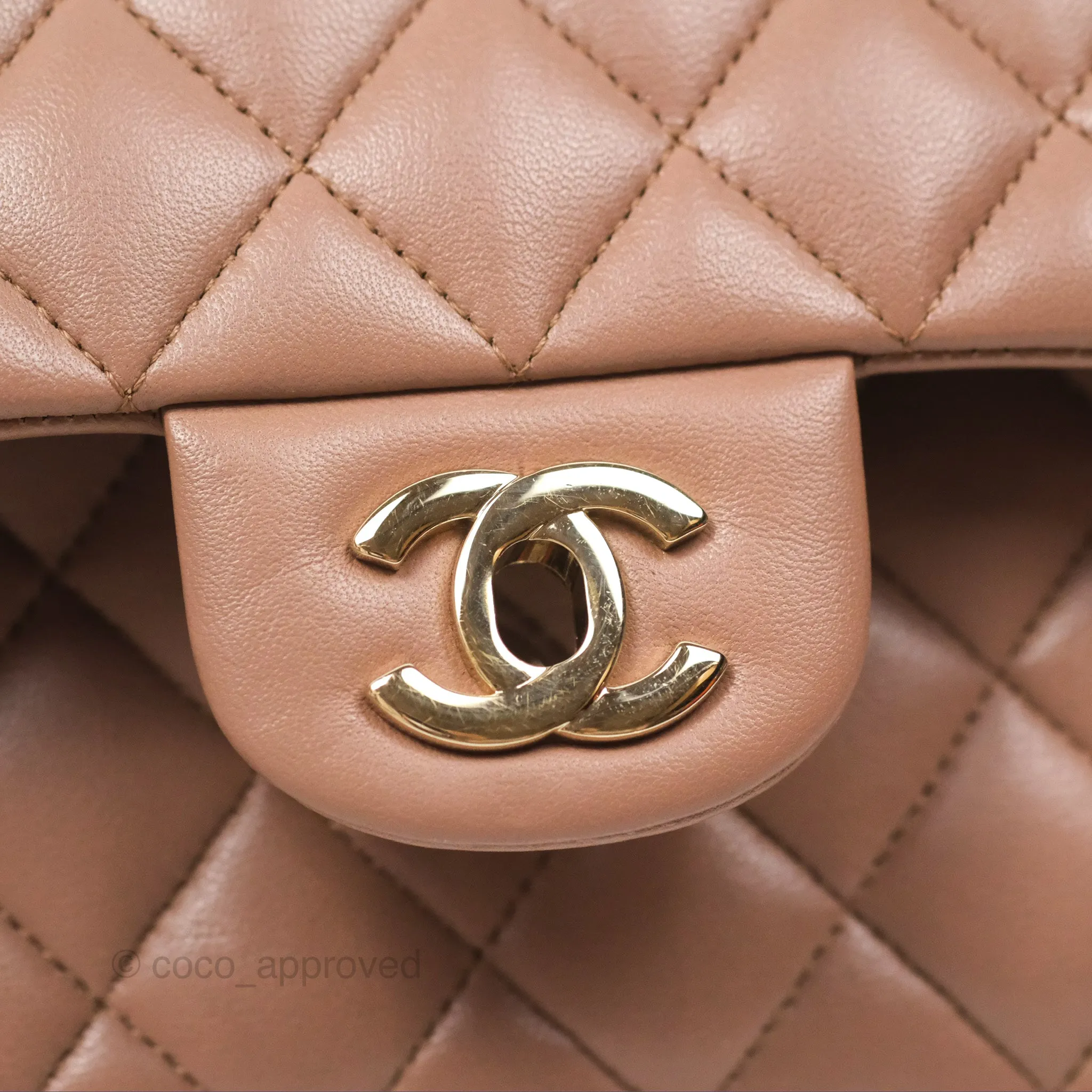 Chanel Classic M/L Medium Flap Quilted Dark Beige Lambskin Gold Hardware