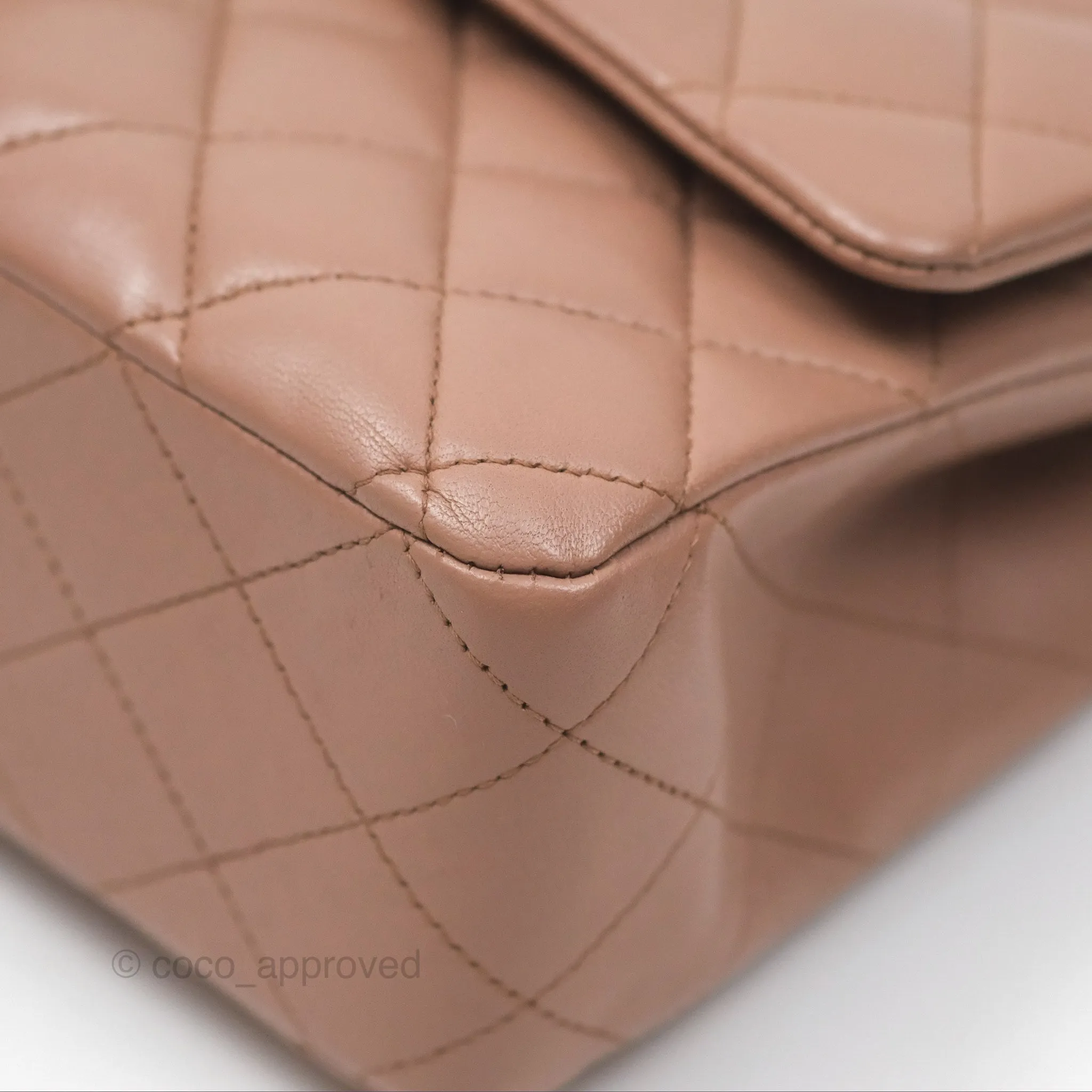 Chanel Classic M/L Medium Flap Quilted Dark Beige Lambskin Gold Hardware