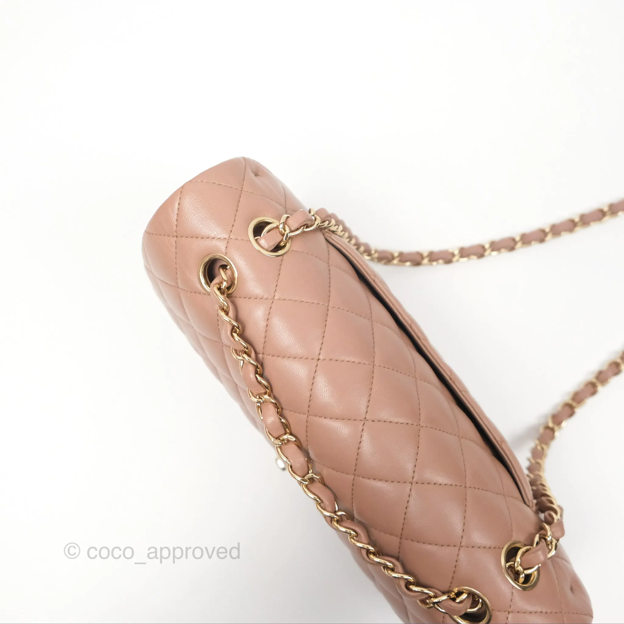 Chanel Classic M/L Medium Flap Quilted Dark Beige Lambskin Gold Hardware