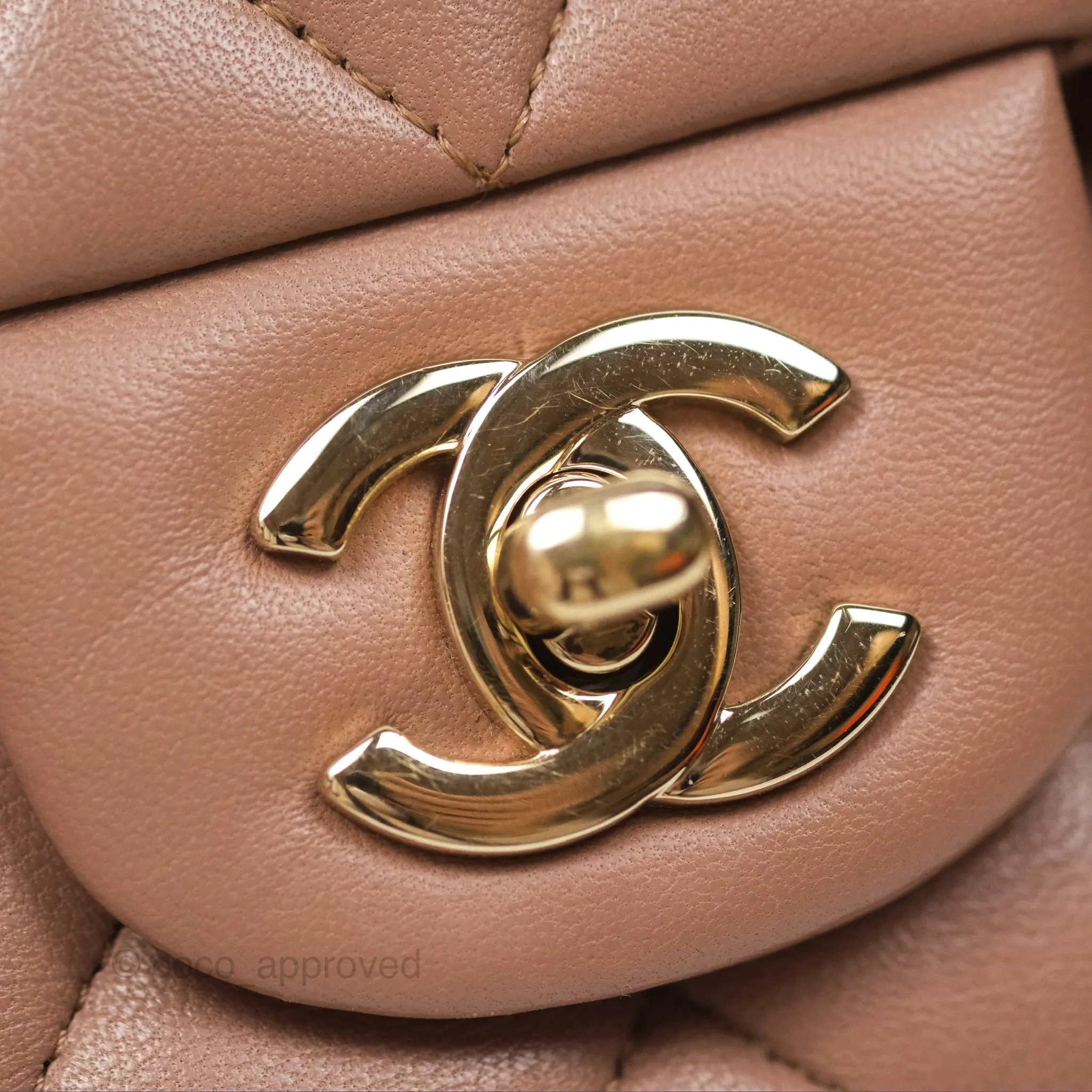 Chanel Classic M/L Medium Flap Quilted Dark Beige Lambskin Gold Hardware