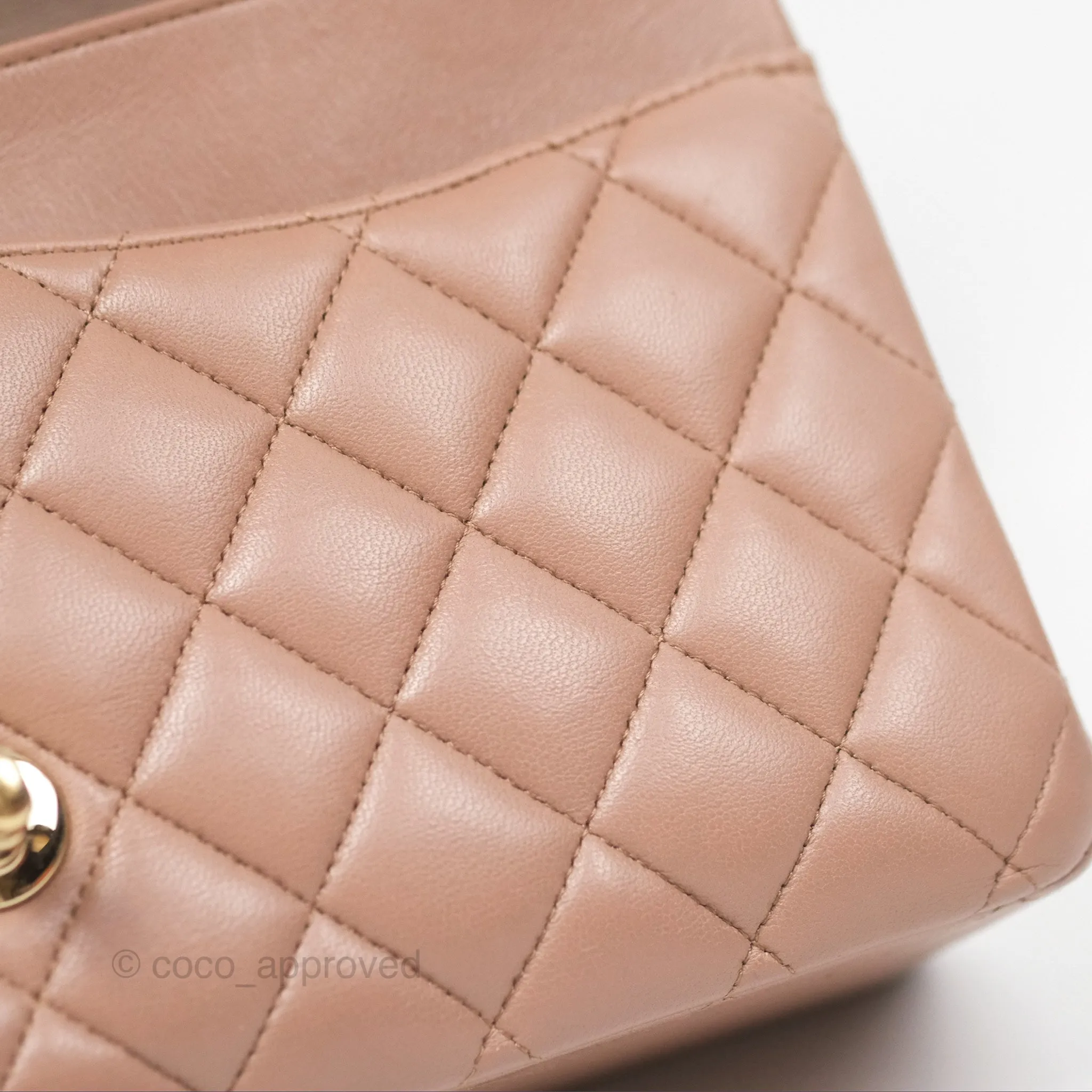 Chanel Classic M/L Medium Flap Quilted Dark Beige Lambskin Gold Hardware