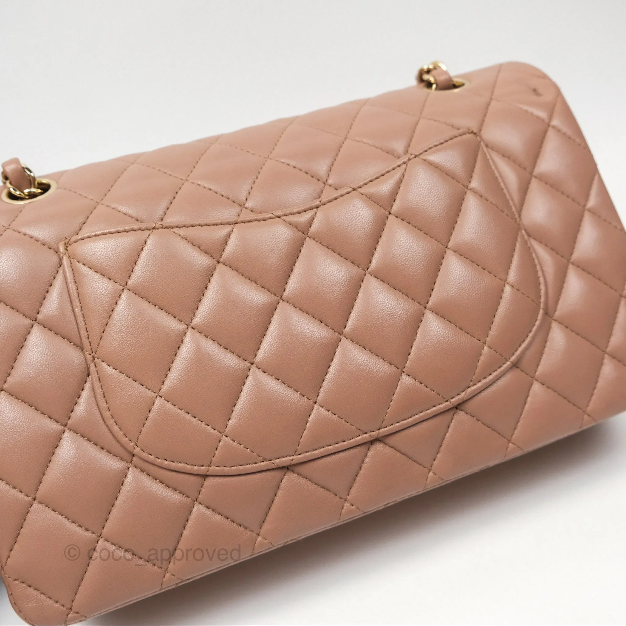Chanel Classic M/L Medium Flap Quilted Dark Beige Lambskin Gold Hardware