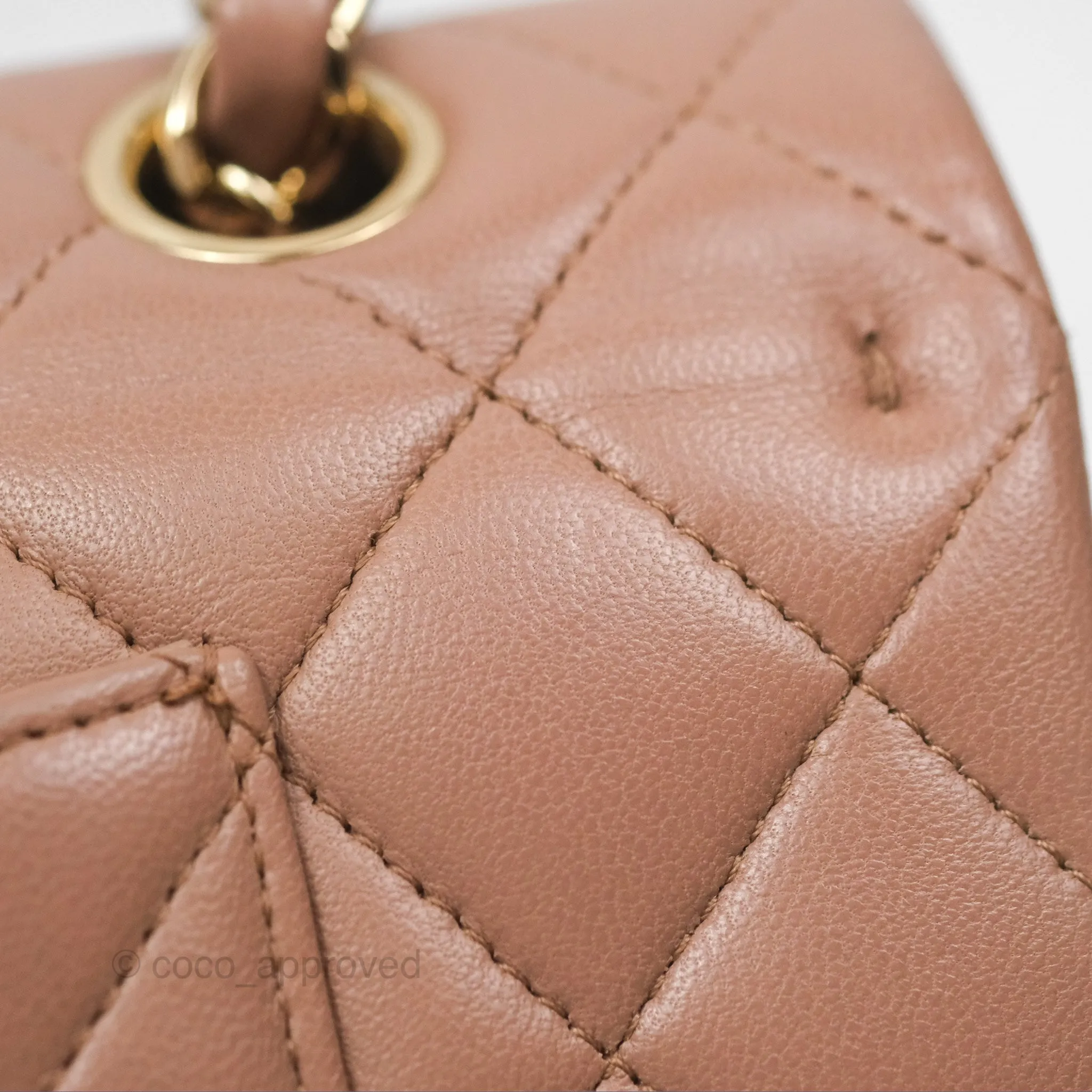 Chanel Classic M/L Medium Flap Quilted Dark Beige Lambskin Gold Hardware