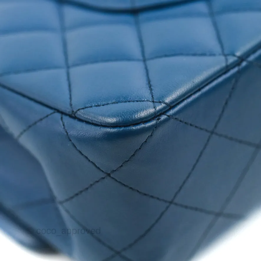 Chanel Classic M/L Medium Flap Quilted Dark Blue Lambskin Gold Hardware