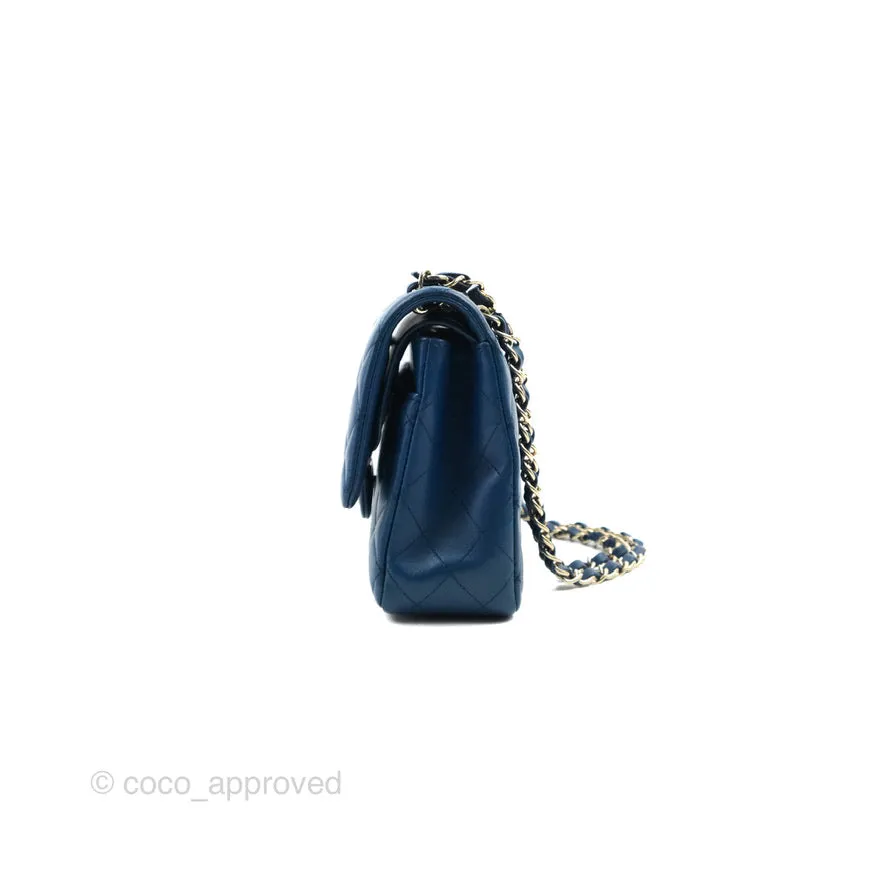 Chanel Classic M/L Medium Flap Quilted Dark Blue Lambskin Gold Hardware