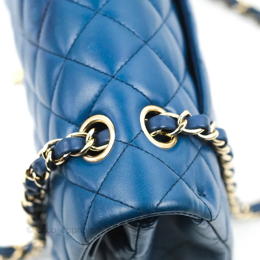 Chanel Classic M/L Medium Flap Quilted Dark Blue Lambskin Gold Hardware
