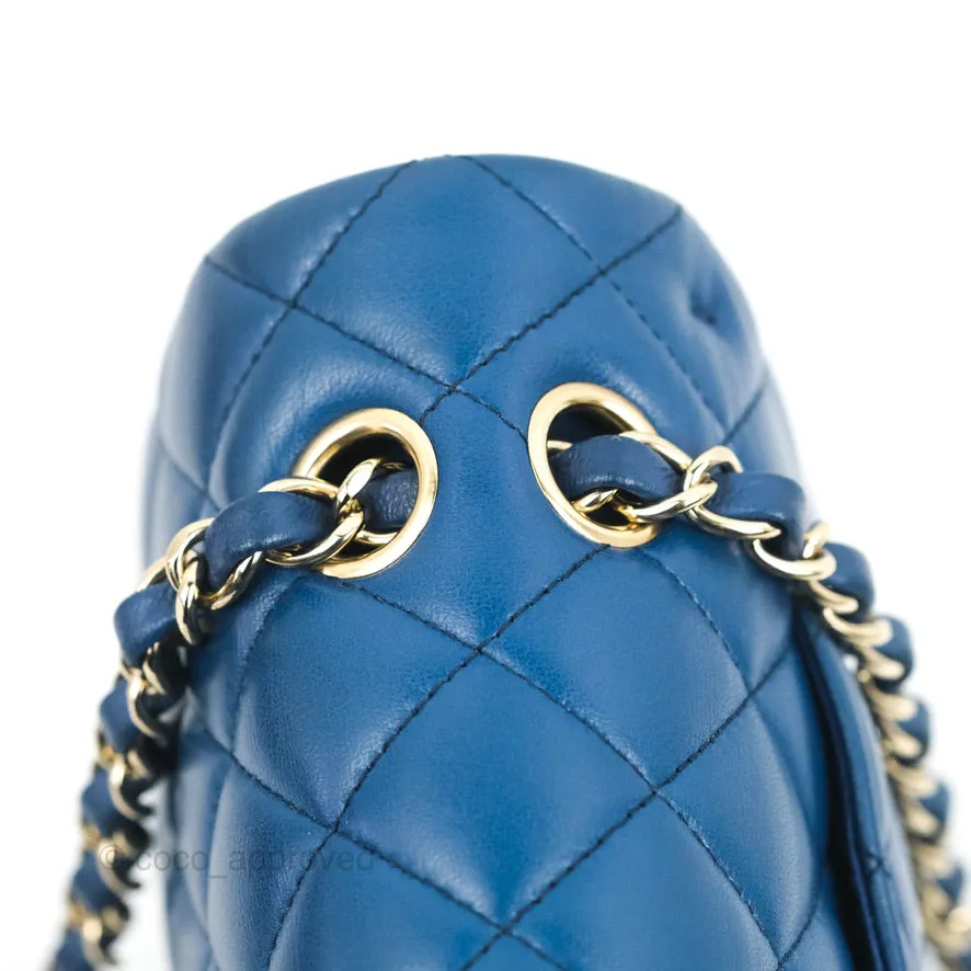 Chanel Classic M/L Medium Flap Quilted Dark Blue Lambskin Gold Hardware