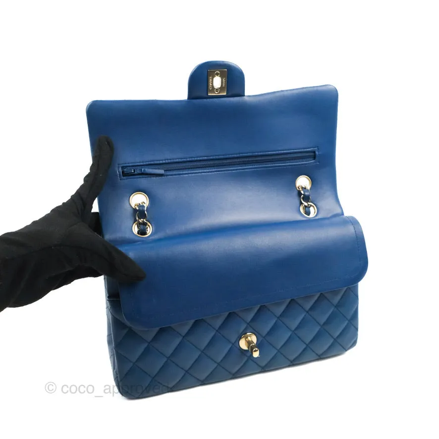 Chanel Classic M/L Medium Flap Quilted Dark Blue Lambskin Gold Hardware