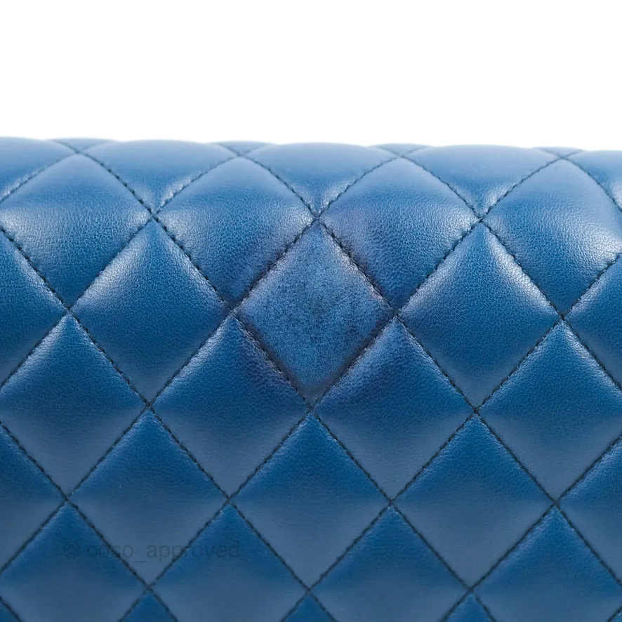 Chanel Classic M/L Medium Flap Quilted Dark Blue Lambskin Gold Hardware