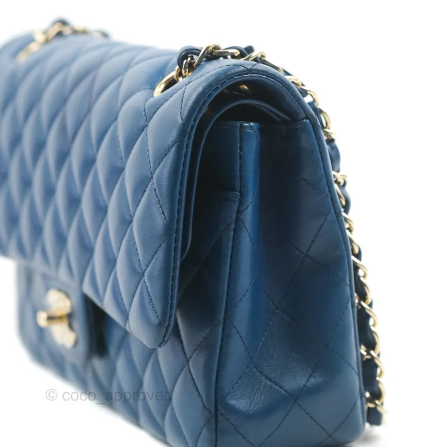 Chanel Classic M/L Medium Flap Quilted Dark Blue Lambskin Gold Hardware