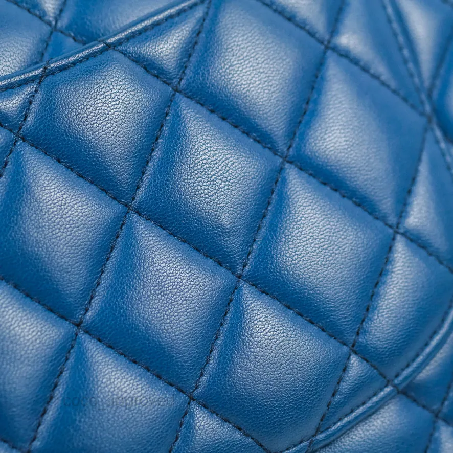 Chanel Classic M/L Medium Flap Quilted Dark Blue Lambskin Gold Hardware