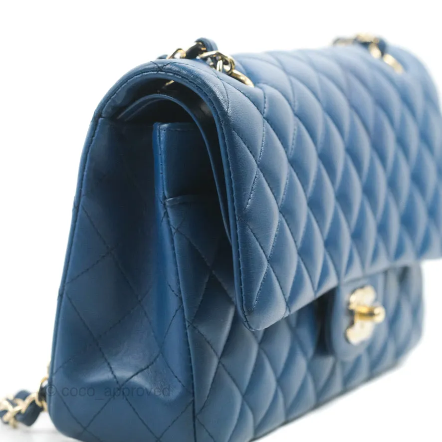 Chanel Classic M/L Medium Flap Quilted Dark Blue Lambskin Gold Hardware