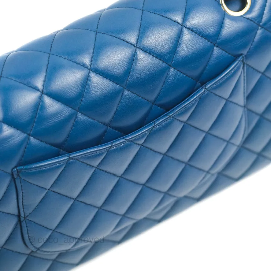 Chanel Classic M/L Medium Flap Quilted Dark Blue Lambskin Gold Hardware