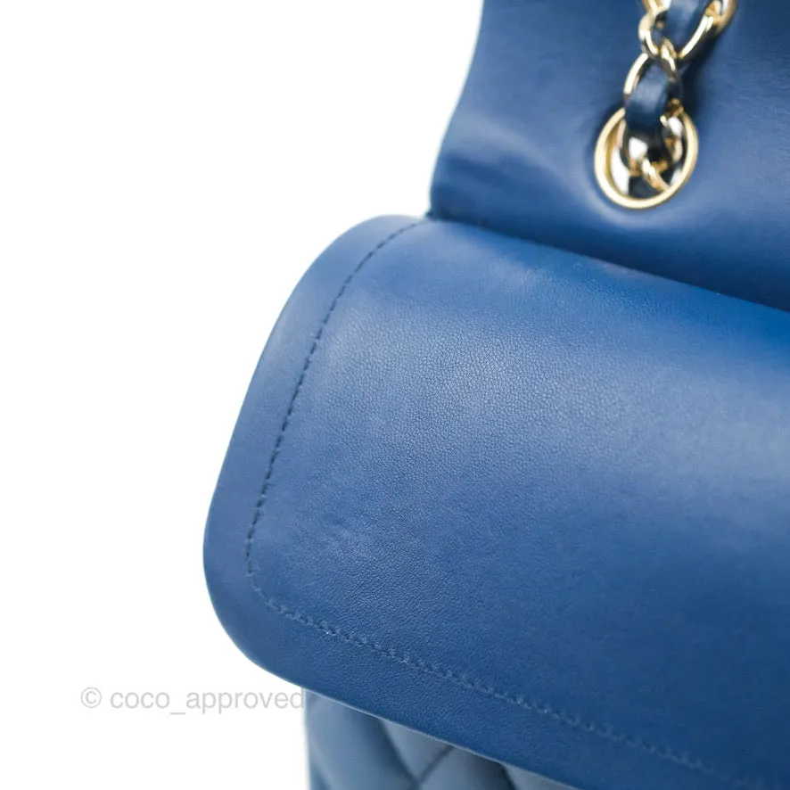 Chanel Classic M/L Medium Flap Quilted Dark Blue Lambskin Gold Hardware