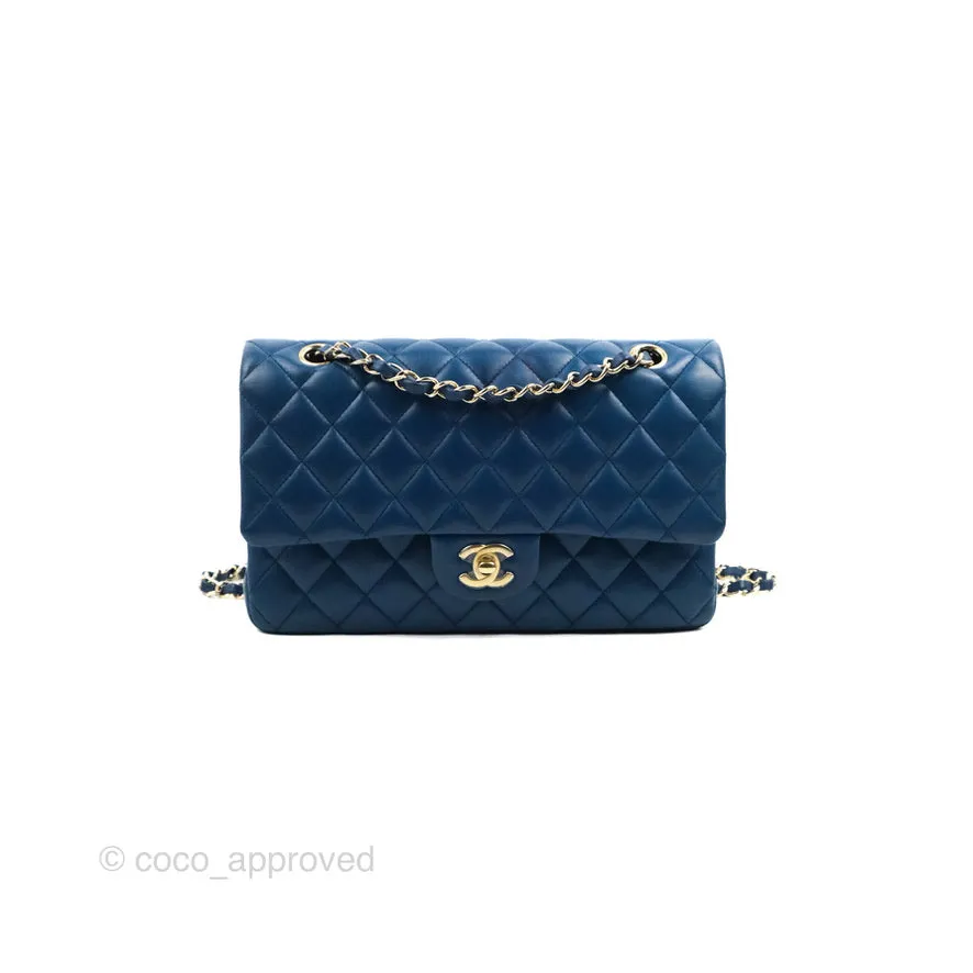 Chanel Classic M/L Medium Flap Quilted Dark Blue Lambskin Gold Hardware