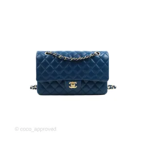 Chanel Classic M/L Medium Flap Quilted Dark Blue Lambskin Gold Hardware