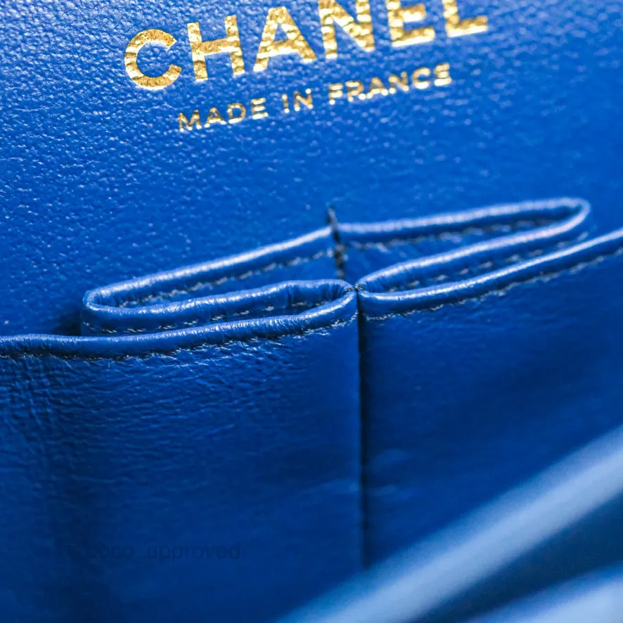 Chanel Classic M/L Medium Flap Quilted Dark Blue Lambskin Gold Hardware