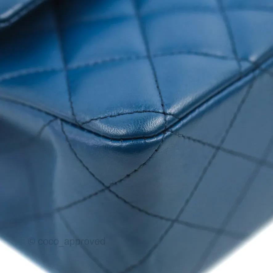 Chanel Classic M/L Medium Flap Quilted Dark Blue Lambskin Gold Hardware