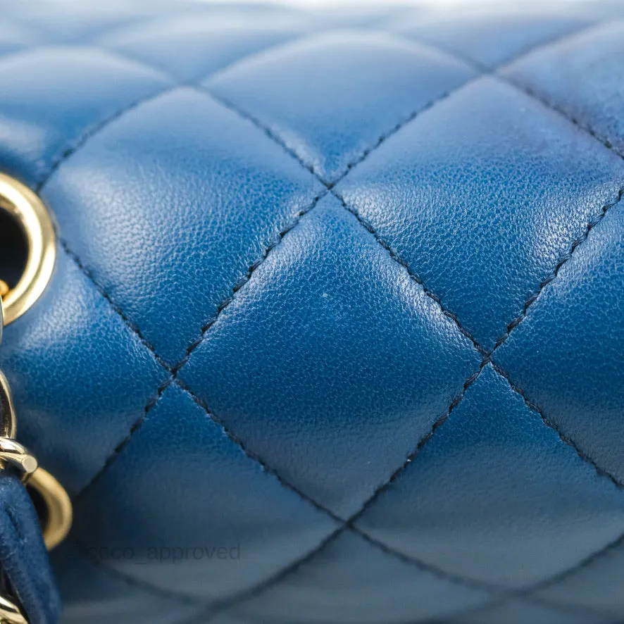 Chanel Classic M/L Medium Flap Quilted Dark Blue Lambskin Gold Hardware