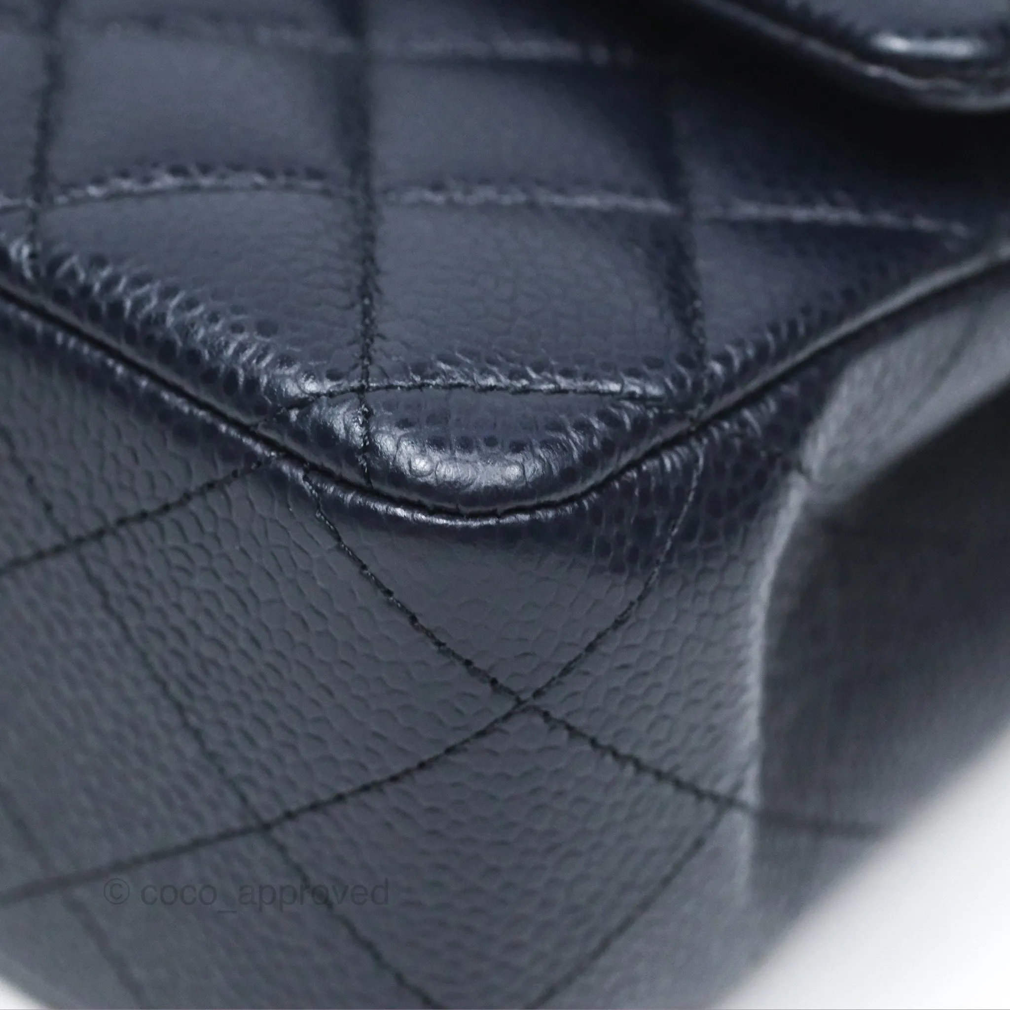 Chanel Classic M/L Medium Flap Quilted French Navy Caviar Aged Gold Hardware