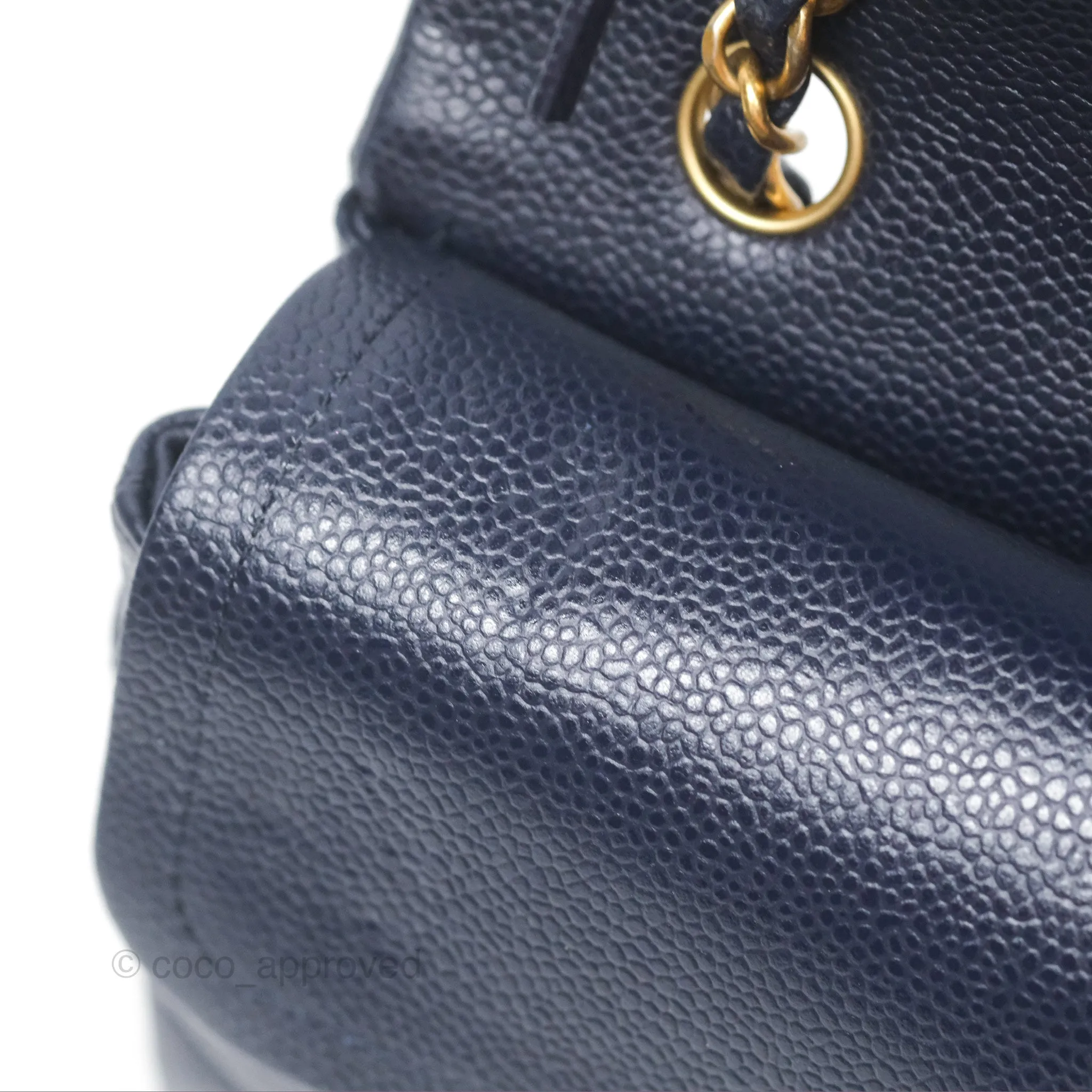 Chanel Classic M/L Medium Flap Quilted French Navy Caviar Aged Gold Hardware