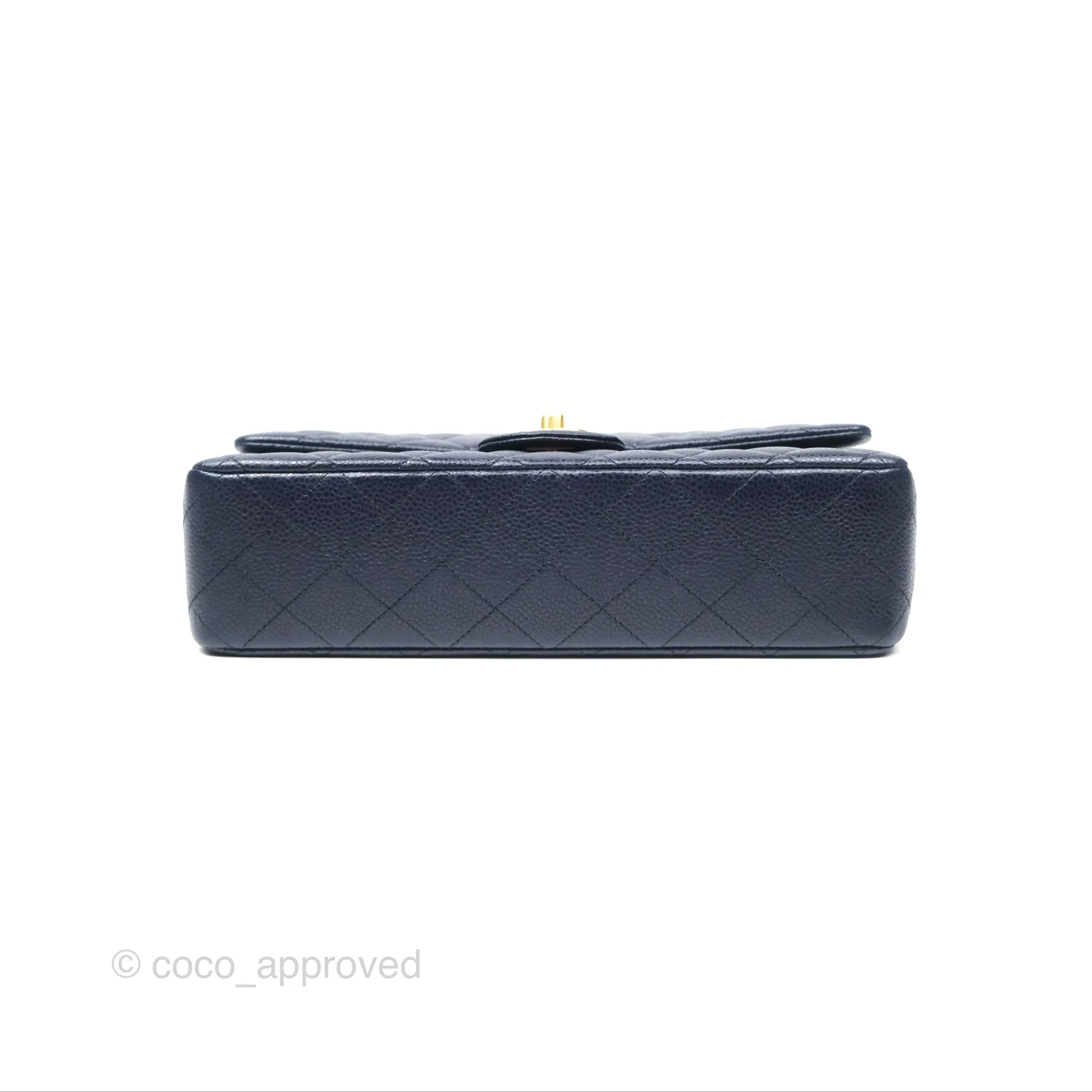 Chanel Classic M/L Medium Flap Quilted French Navy Caviar Aged Gold Hardware