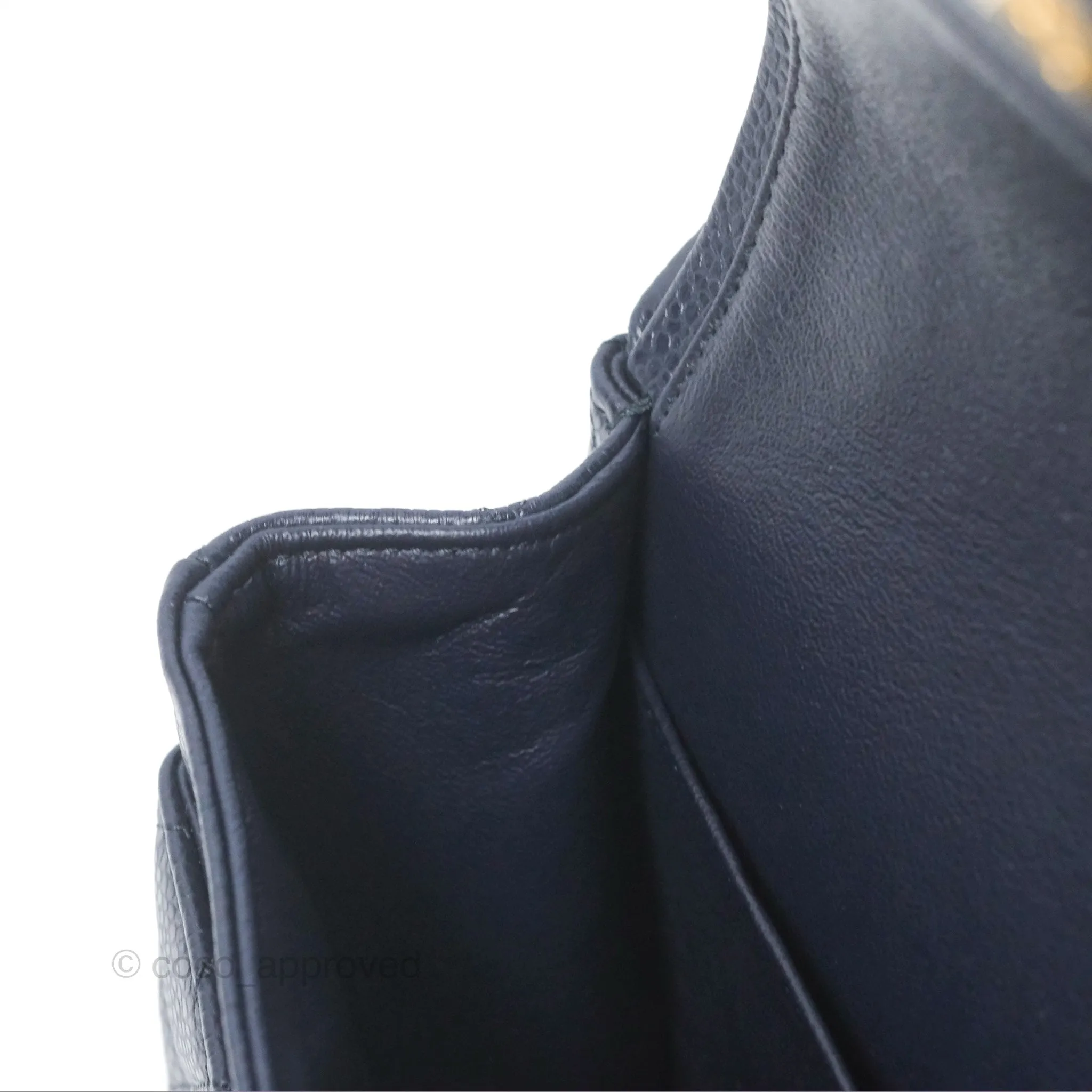 Chanel Classic M/L Medium Flap Quilted French Navy Caviar Aged Gold Hardware