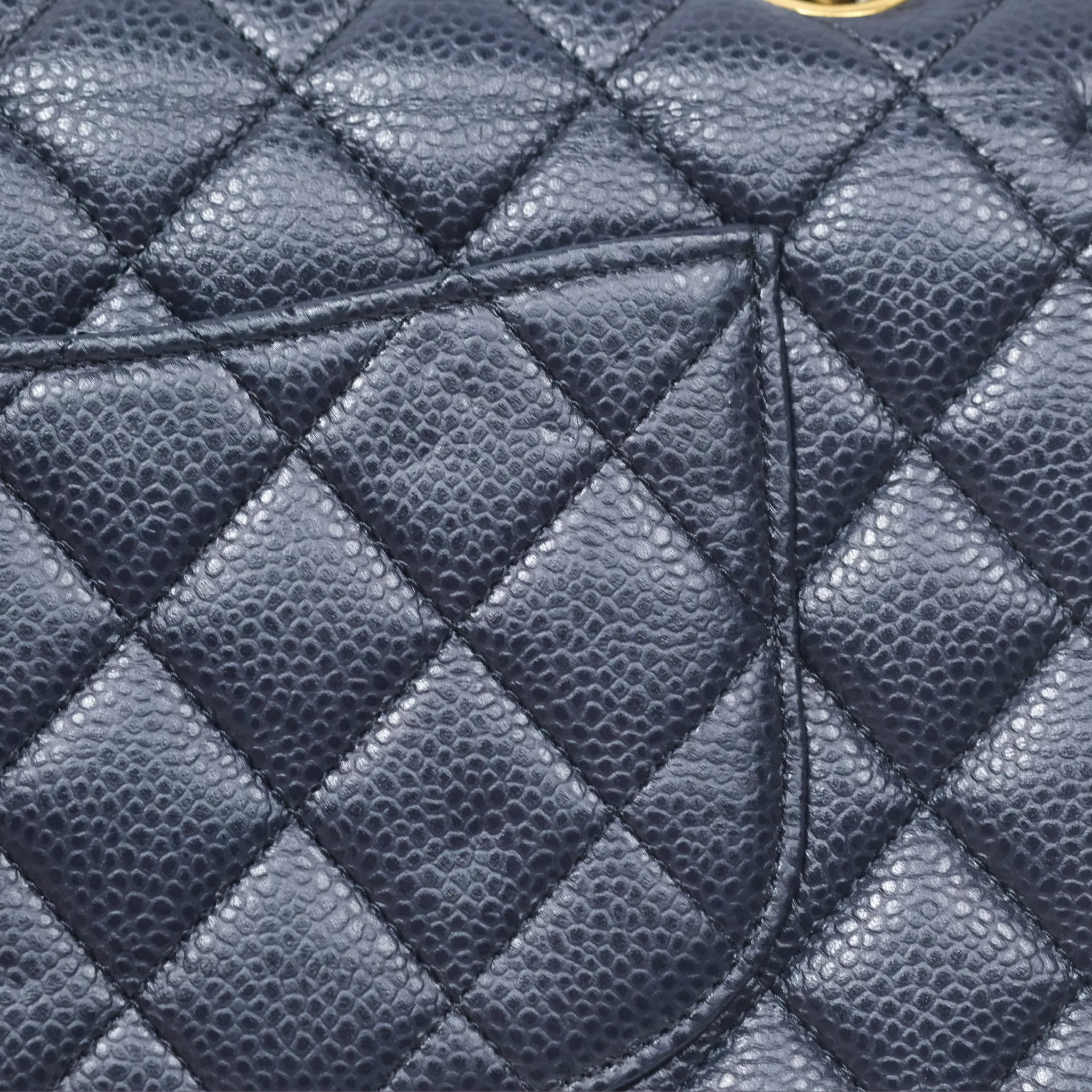 Chanel Classic M/L Medium Flap Quilted French Navy Caviar Aged Gold Hardware