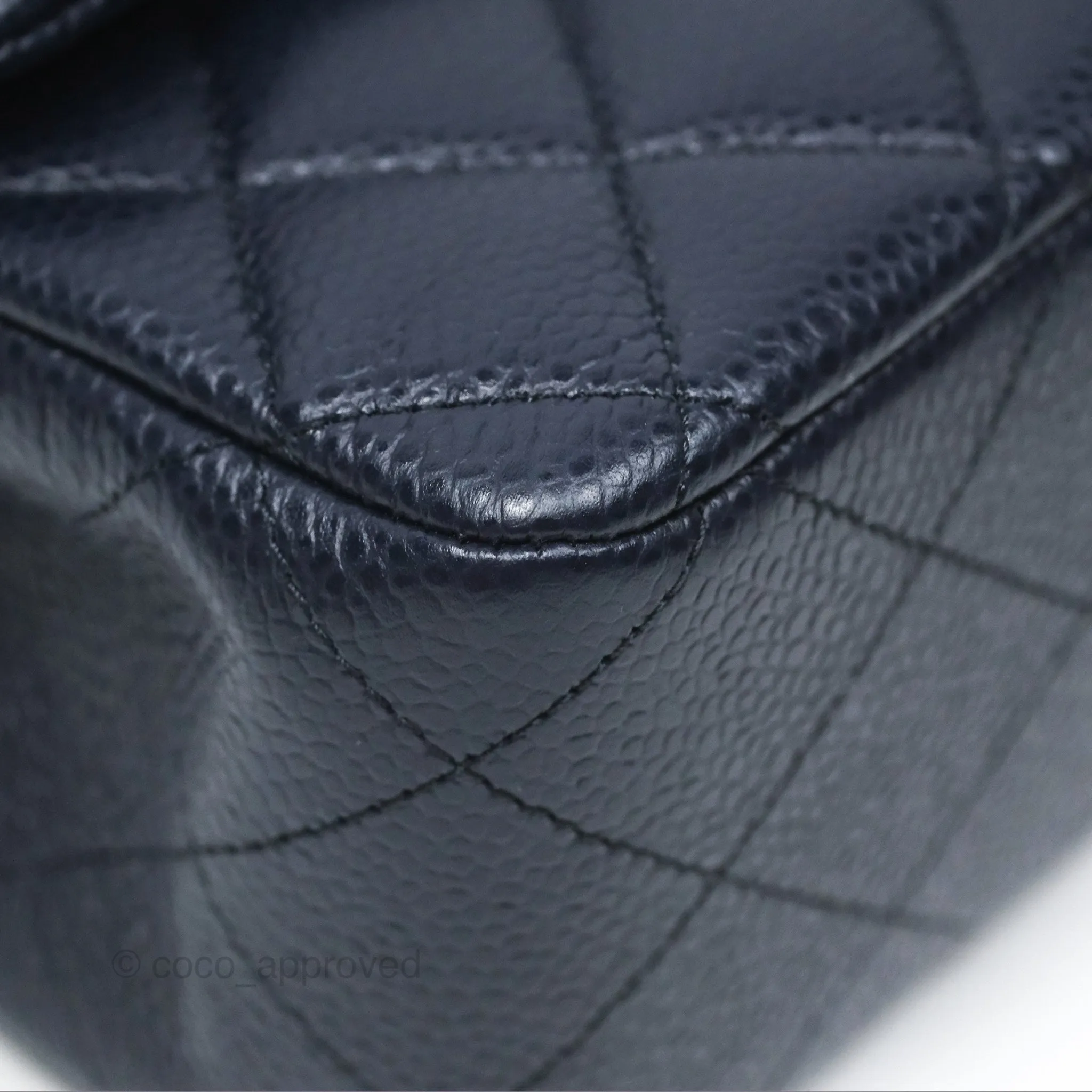 Chanel Classic M/L Medium Flap Quilted French Navy Caviar Aged Gold Hardware