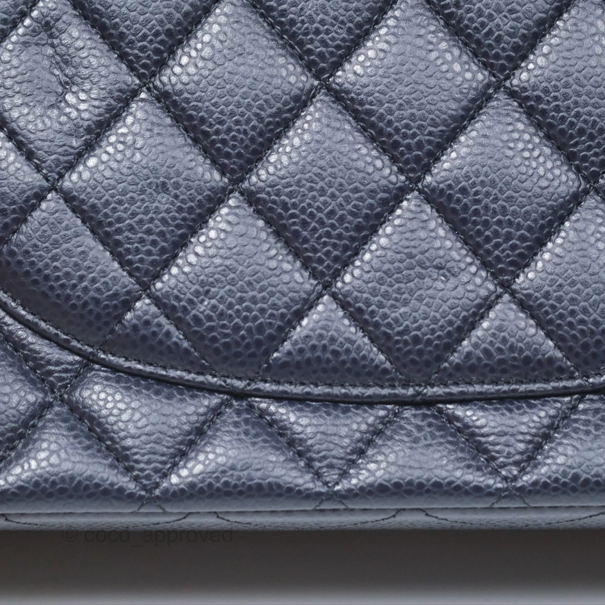 Chanel Classic M/L Medium Flap Quilted French Navy Caviar Aged Gold Hardware