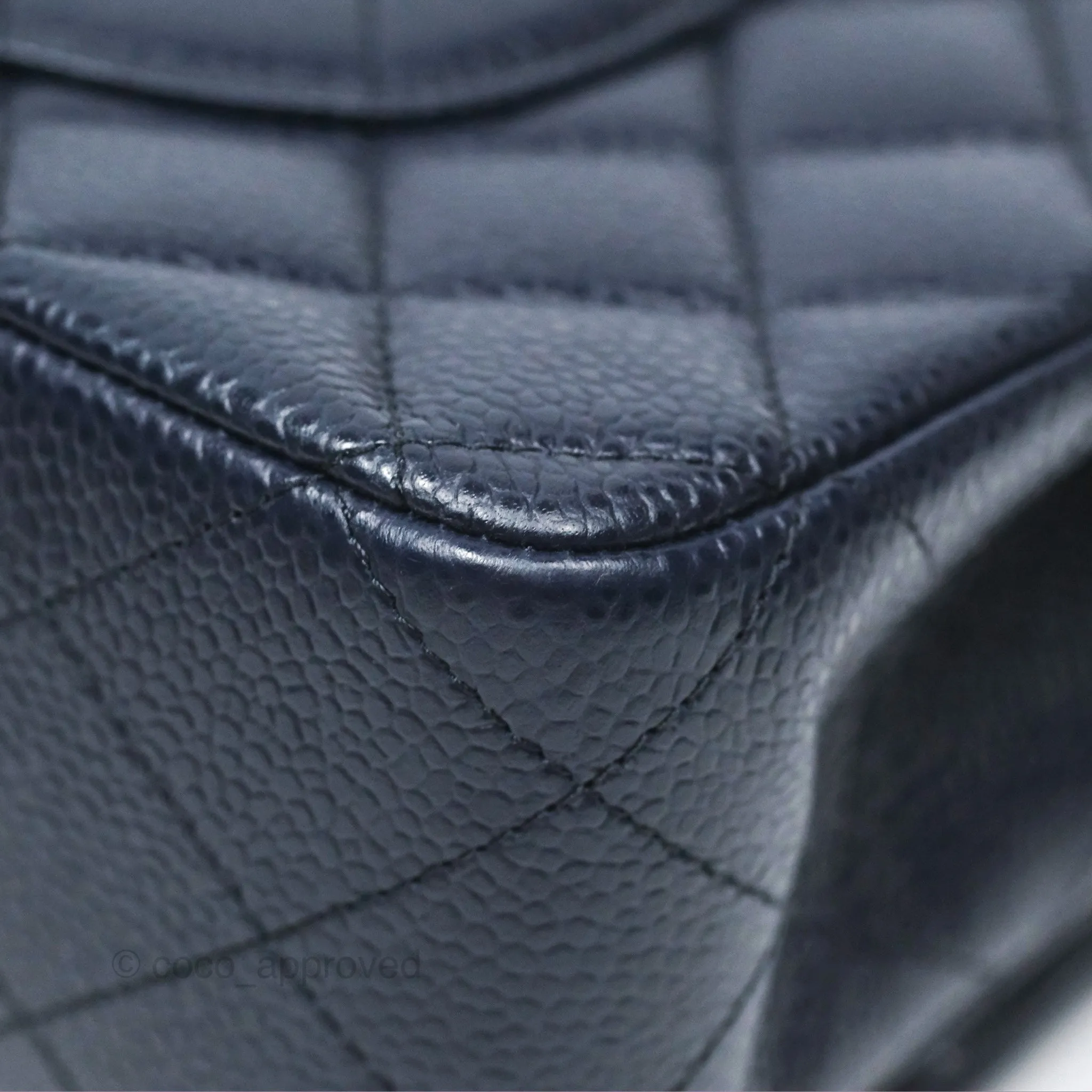 Chanel Classic M/L Medium Flap Quilted French Navy Caviar Aged Gold Hardware