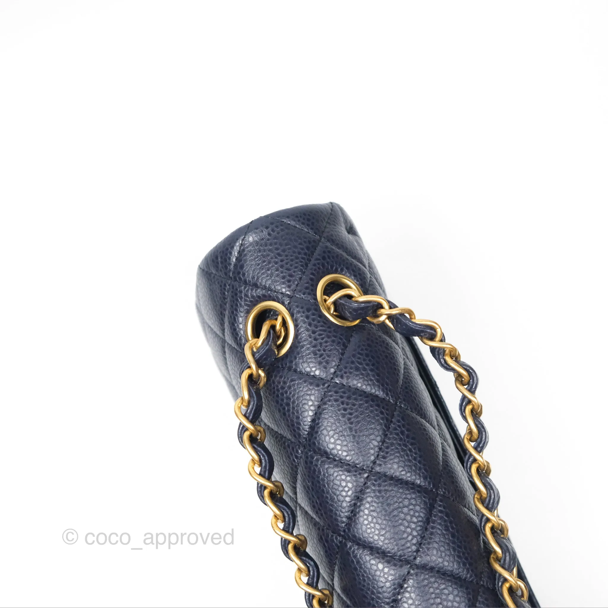 Chanel Classic M/L Medium Flap Quilted French Navy Caviar Aged Gold Hardware