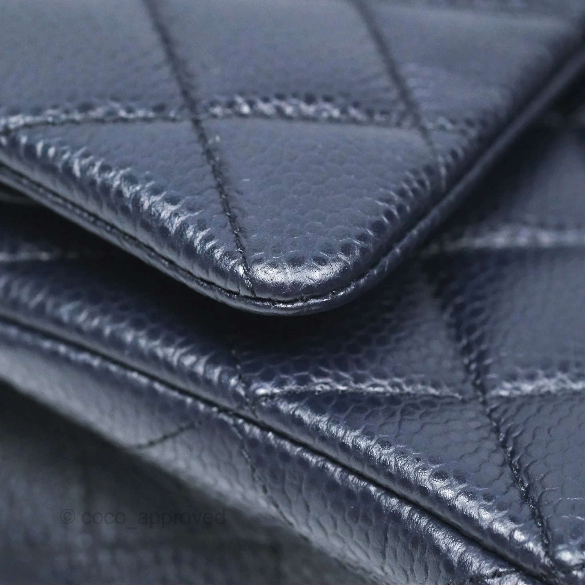 Chanel Classic M/L Medium Flap Quilted French Navy Caviar Aged Gold Hardware