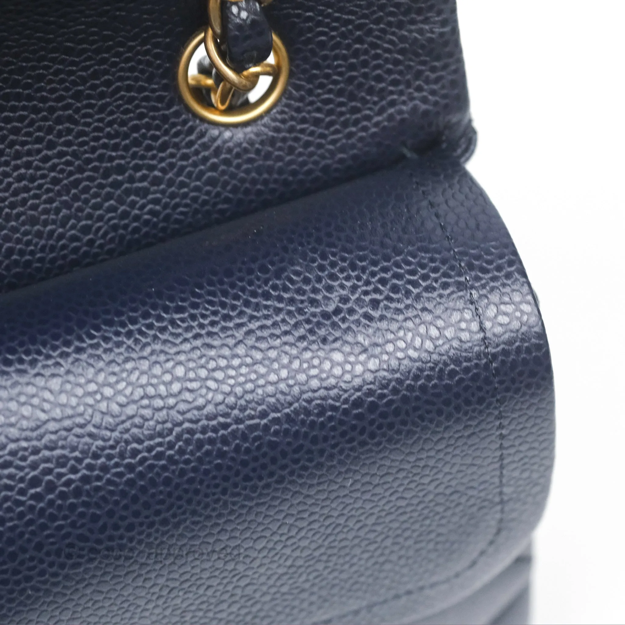 Chanel Classic M/L Medium Flap Quilted French Navy Caviar Aged Gold Hardware