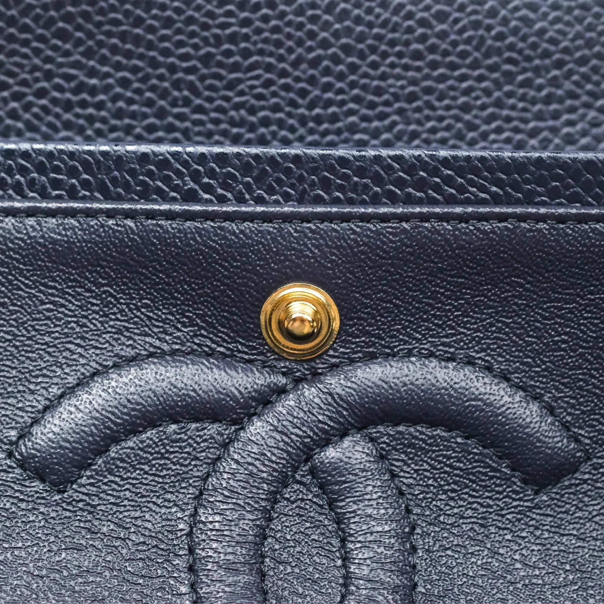 Chanel Classic M/L Medium Flap Quilted French Navy Caviar Aged Gold Hardware