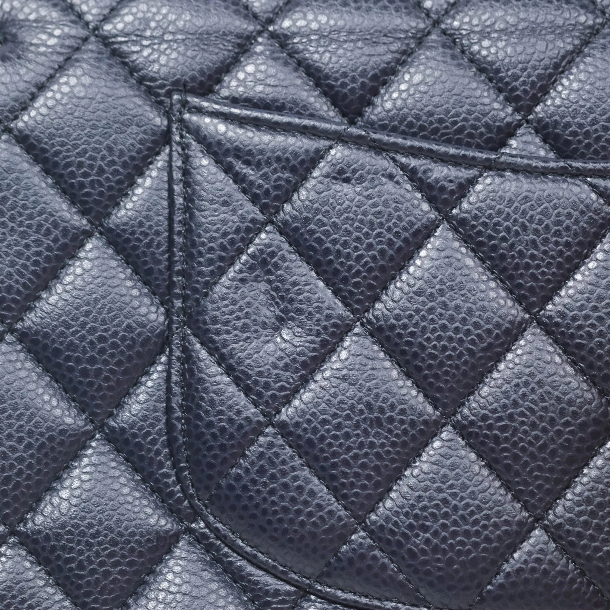 Chanel Classic M/L Medium Flap Quilted French Navy Caviar Aged Gold Hardware