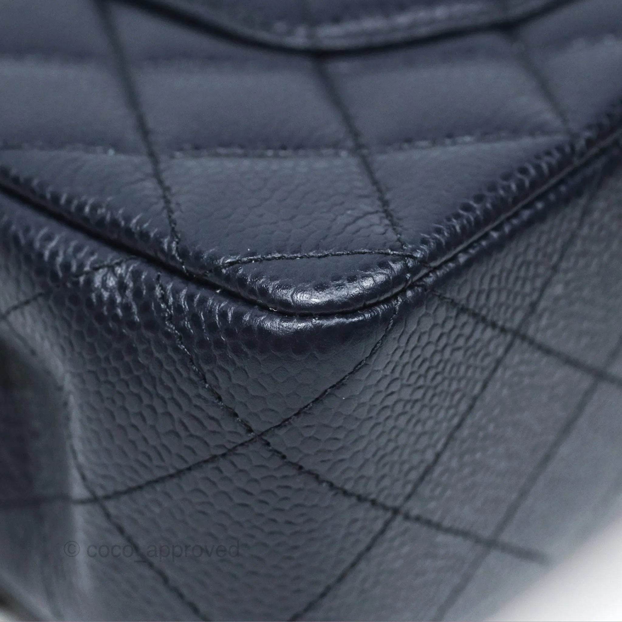 Chanel Classic M/L Medium Flap Quilted French Navy Caviar Aged Gold Hardware